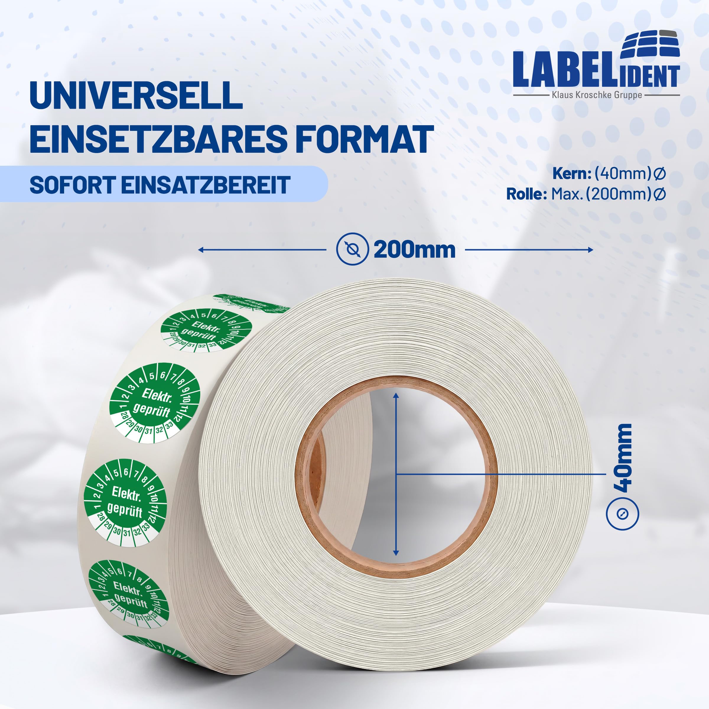 Labelident Prüfplaketten Elektr. geprüft - Ø 20 mm - 1.000 auf Rolle, 2028-2033, selbstklebend