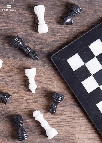 Miniatura 3 de Radicaln Juego de ajedrez de mármol de 12 pulgadas, juego de ajedrez hecho a mano en blanco y negro, 1 tablero de ajedrez y 32 piezas de ajedrez,