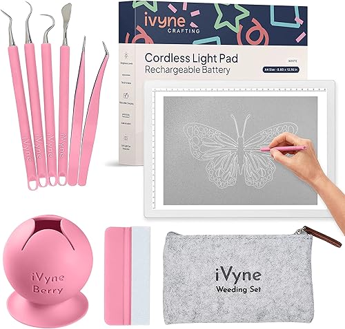 iVyne Juego completo de almohadillas de luz recargables A4, herramientas de deshierbe para vinilo, colector de desechos de deshierbe para máquinas