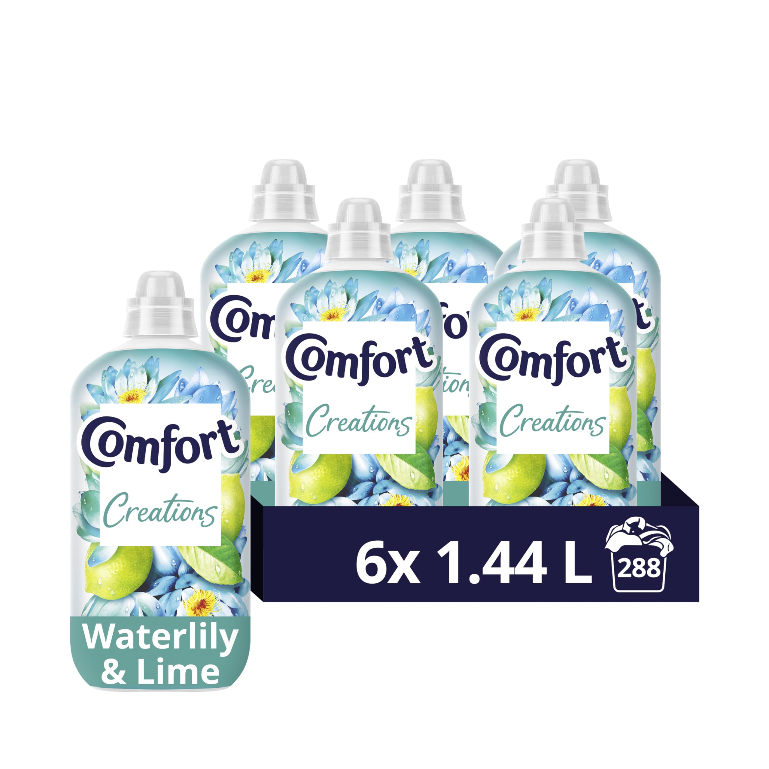 Creations Waterlily & Lime Fabric Conditioner with Stay Fresh technology for 100 days of freshness + fragrance* 6x 1.44 L (288 washes)