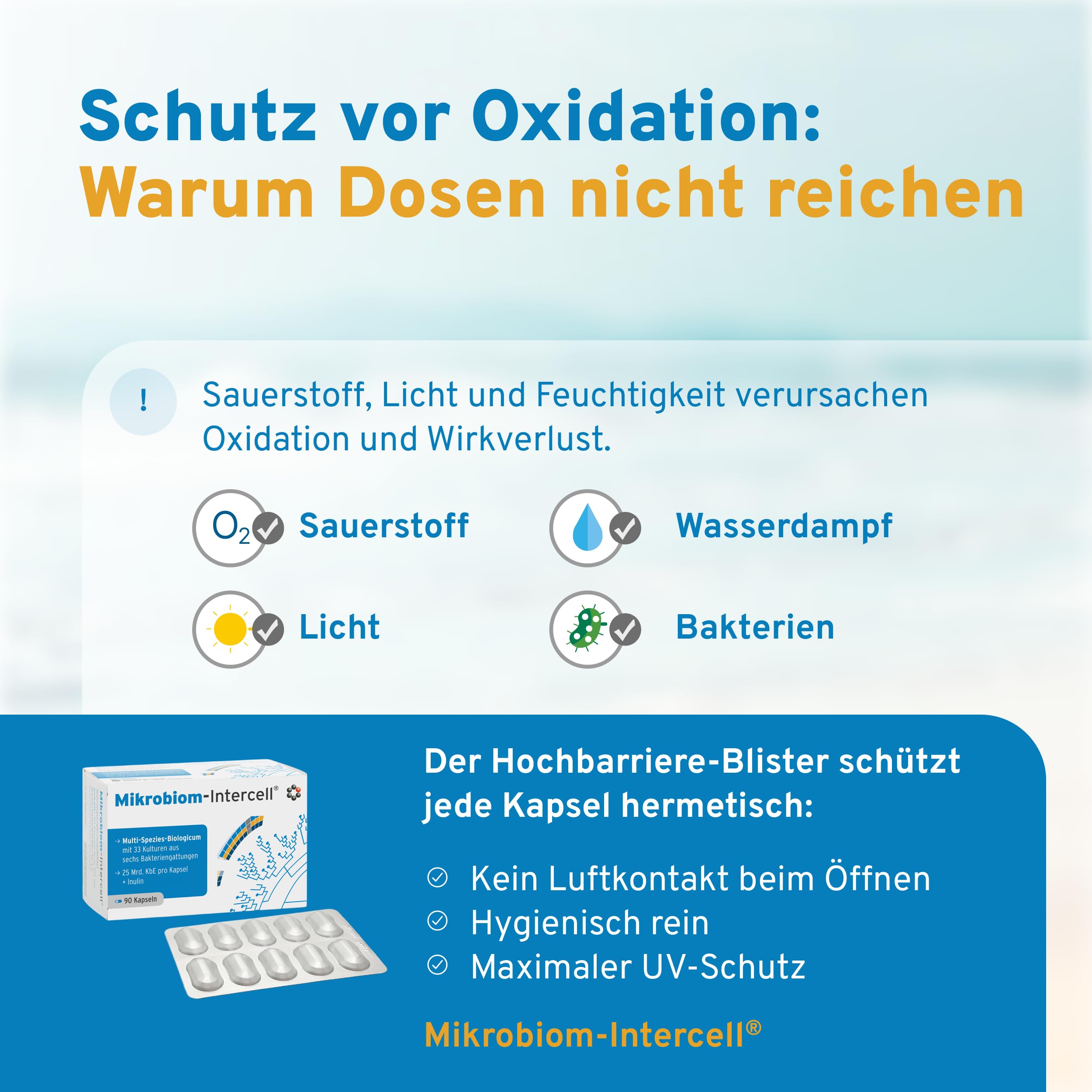 Mikrobiom Intercell (Probiotika) - 33 Bakterienstämmen hochdosiert mit Inulin (90 Kapseln) - Für den Aufbau des Darms mit den wichtigsten Milchsäurebakterien - 25 Mrd. KBE je Kapsel - laktosefrei