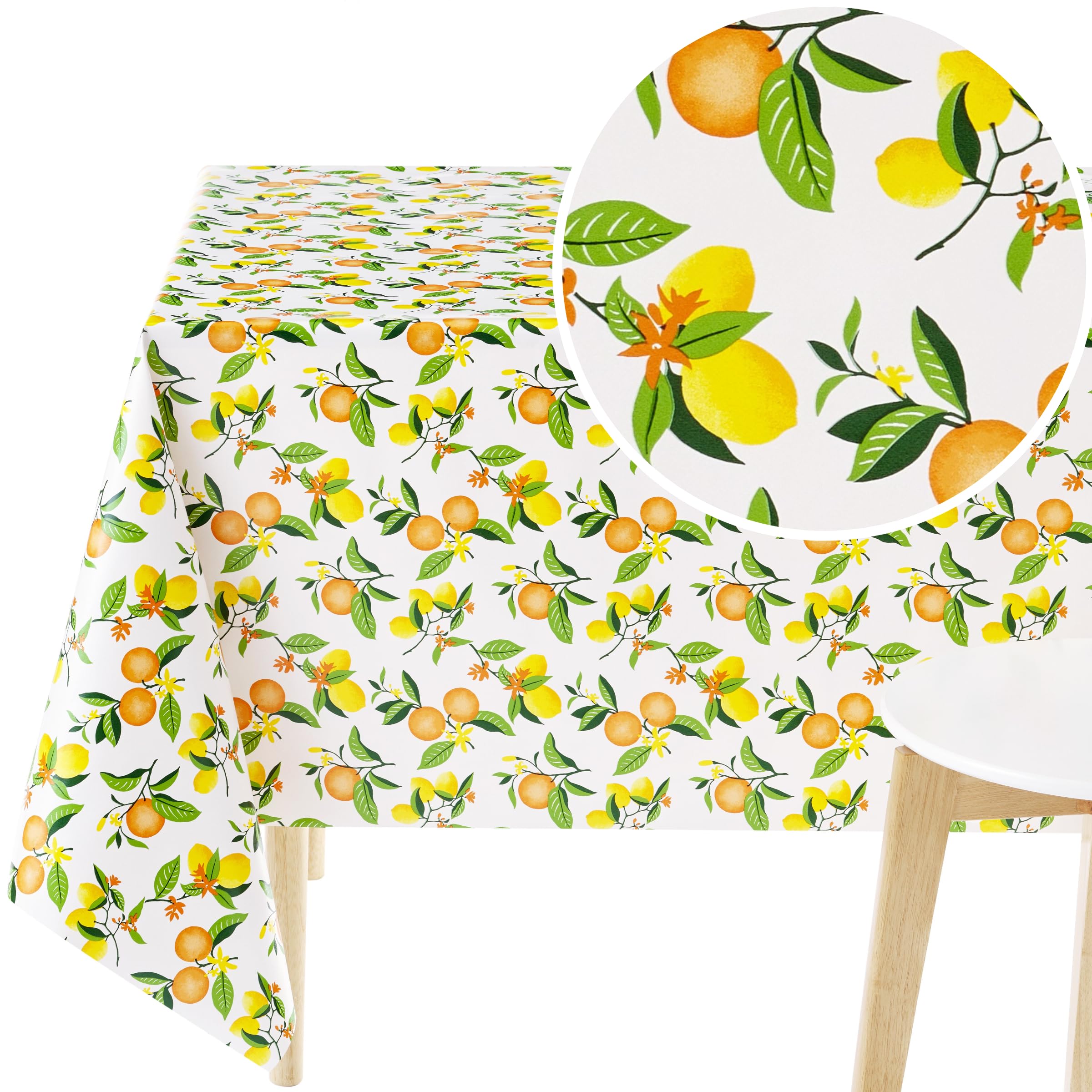 KP HOME Wipeable PVC Wipe Clean Tablecloth - Rectangle Oil Cloth 98x55in|250x140cm - Lemon Fruits Table Cloth Rectangular Oilcloth Waterproof - Plastic Dinning Table Cover in Colourful Yellow