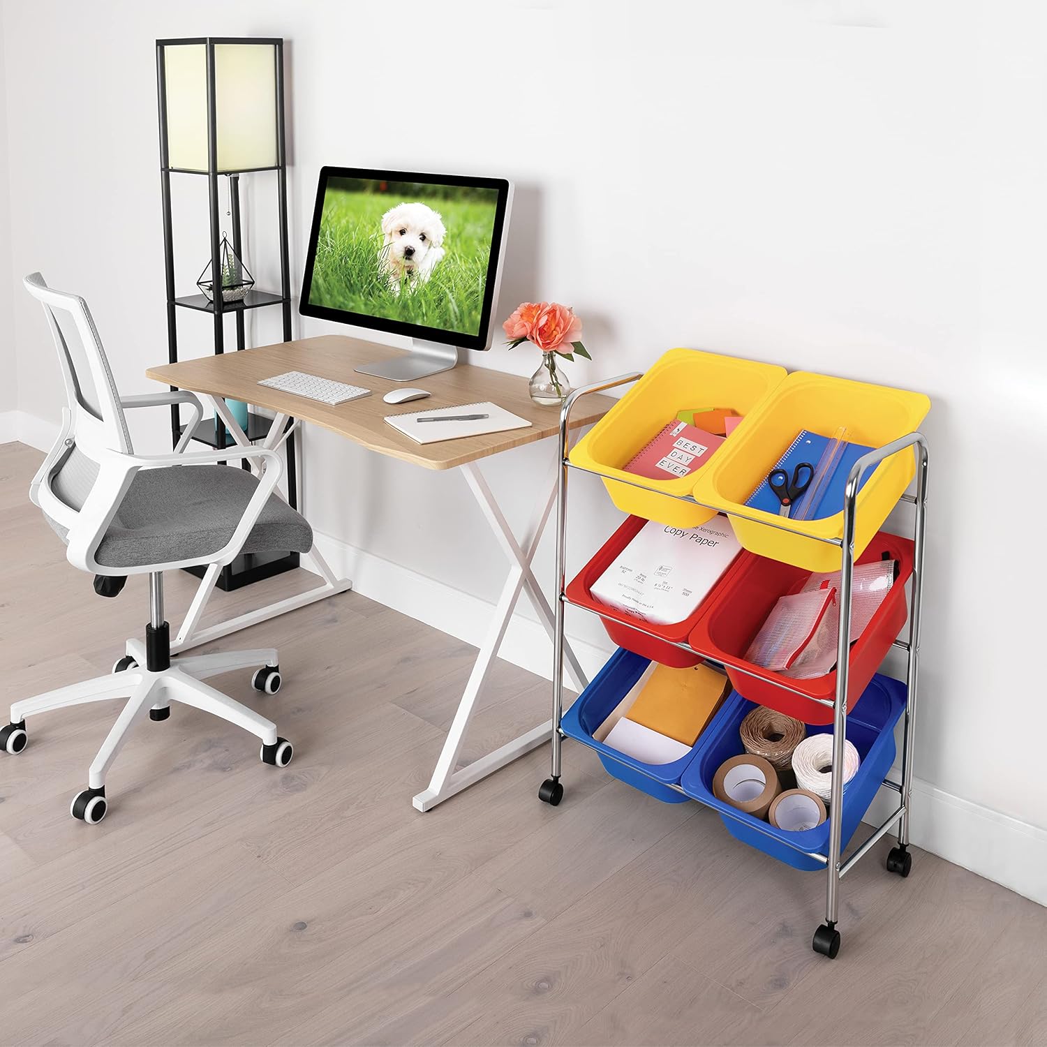 Multicolor 6-Bin Rolling Utility Organizer Storage Cart