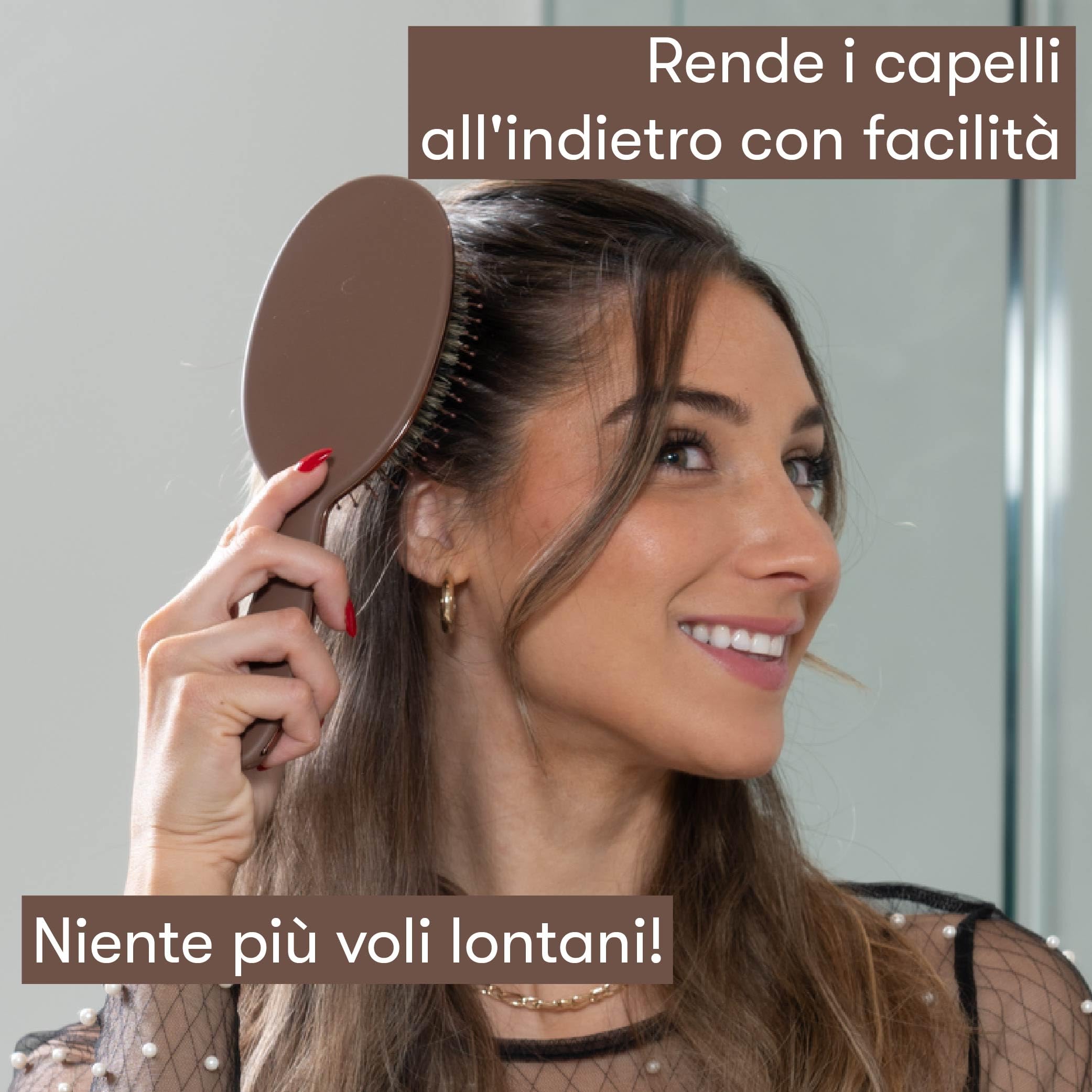 FRAMAR Spazzola Per Capelli Con Setole Di Cinghiale Morbide - Spazzola Per Capelli A Setole Naturali, Boar Bristle Brush, Spazzola Con Setole Di Cinghiale Per Capelli Fini - Cioccolato
