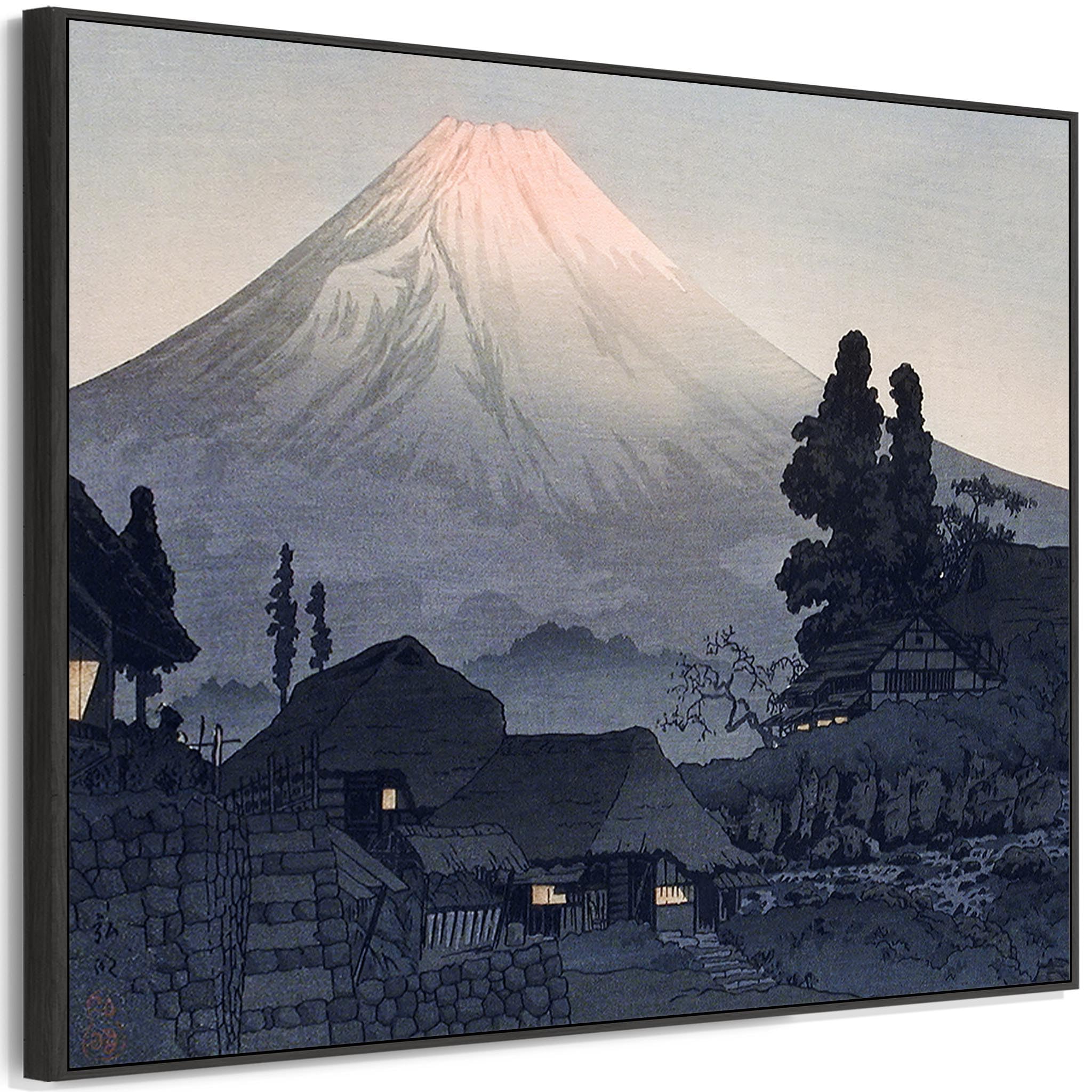 Wallfillers Grey Mount Fuji At Night Japanese Wall Art Framed Canvas Print Of Hiroaki Takahashi Shotei Painting (84Cm X 69Cm)