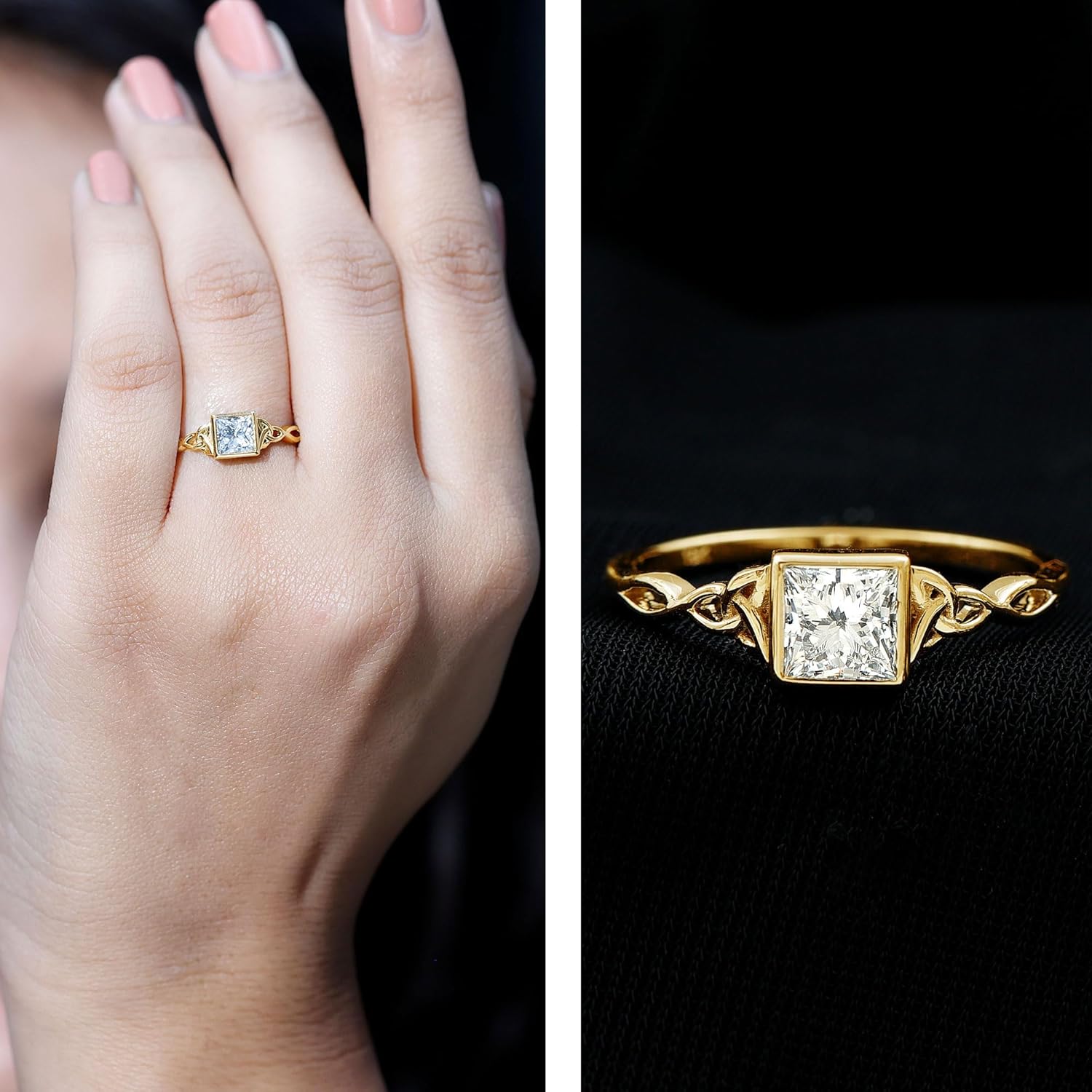 Certified Lab Grown Diamond Promise Ring For Her, Ef-Vs Quality, Bezel Set Diamond Celtic Ring - With Jewelry Box