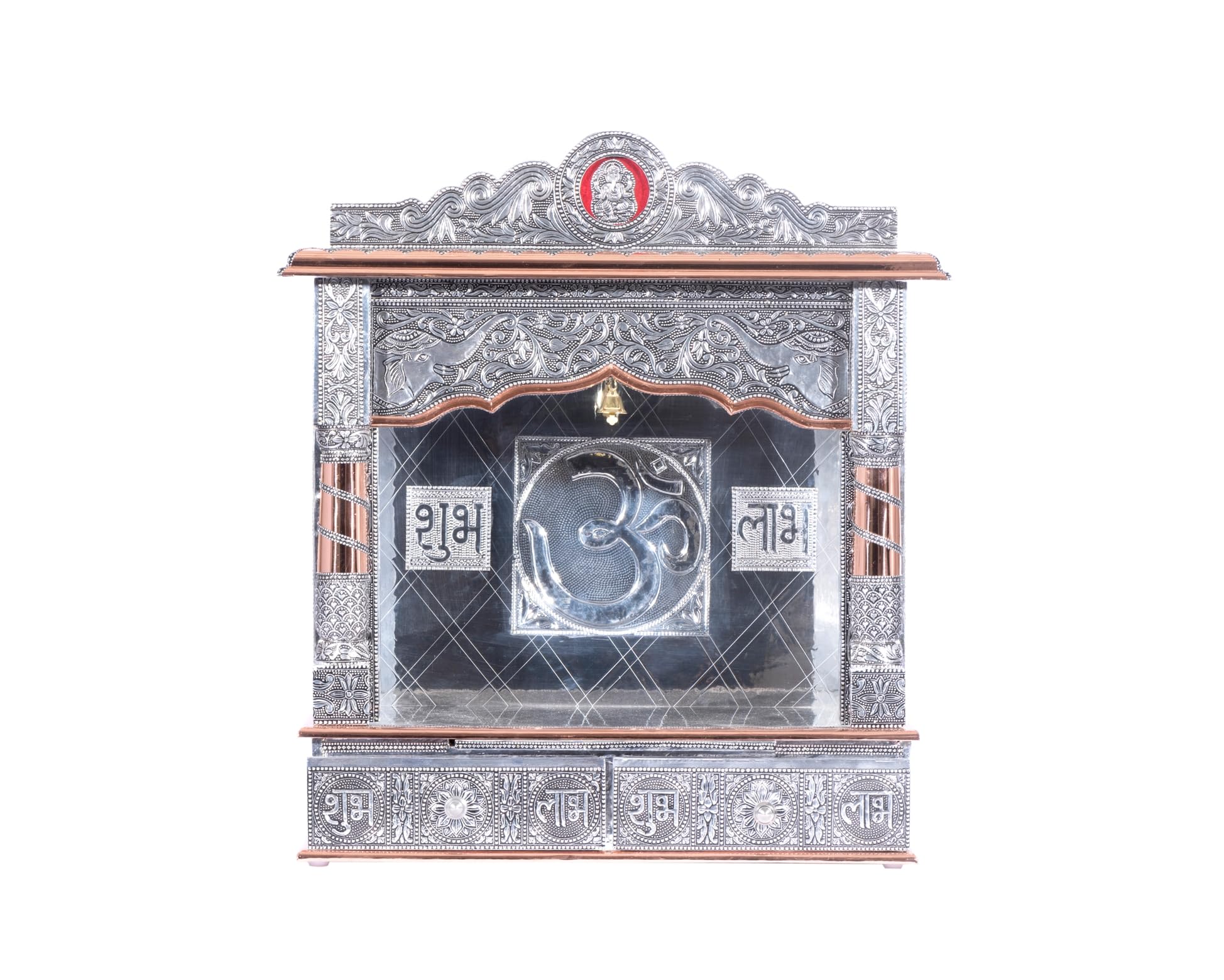 Silver Mandir for Home - Copper Oxidized - Without Door (Medium)