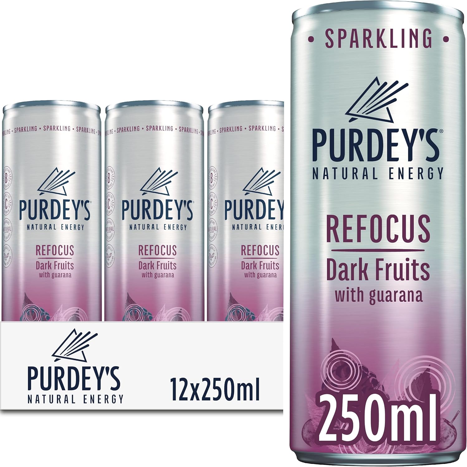 Purdey’s Natural Energy Refocus Dark Fruits with Guarana, 250 ml (Pack of 12)