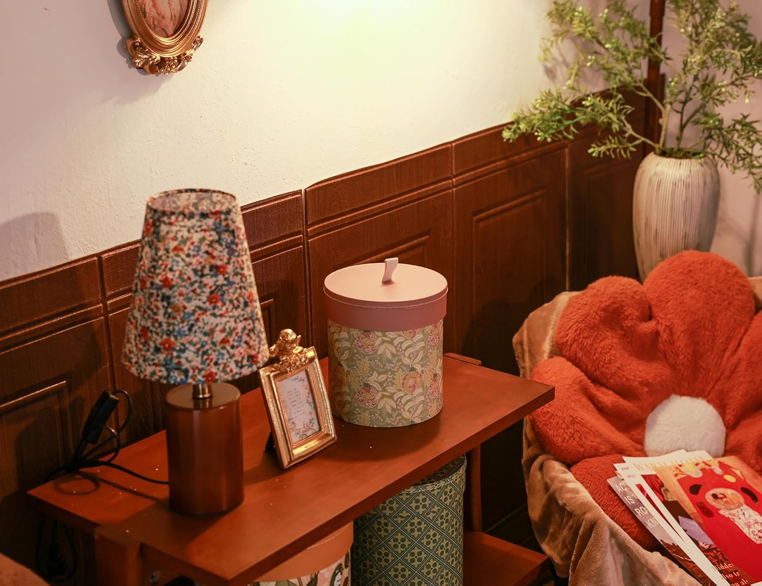 3-Piece Decorative Storage Boxes with Lids, wool storage, toy bin, Cardboard Keepsake Box Set, Vintage Floral and Geometric Patterns, Green, Orange, Yellow, Home Decor, Table Decor