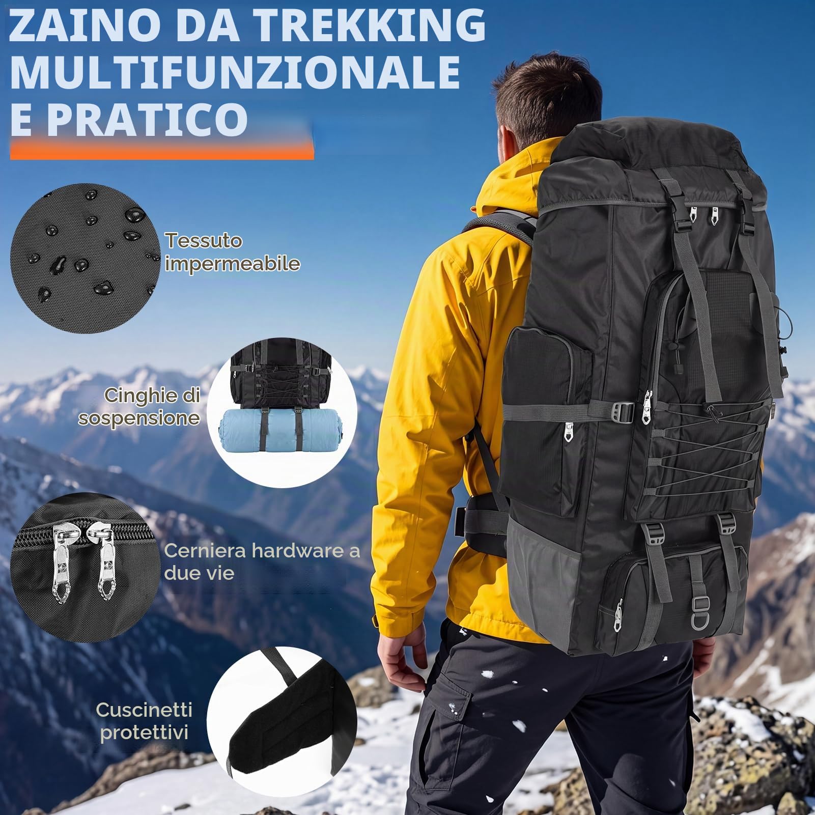Coikes Zaino da Trekking 90L Impermeabile Zaino da Campeggio Zaino da Viaggio Uomo Donna Ultraleggero Zaino Montagna Zaino da Escursionismo Grande per Hiking Alpinismo Arrampicata Viaggio Escursione