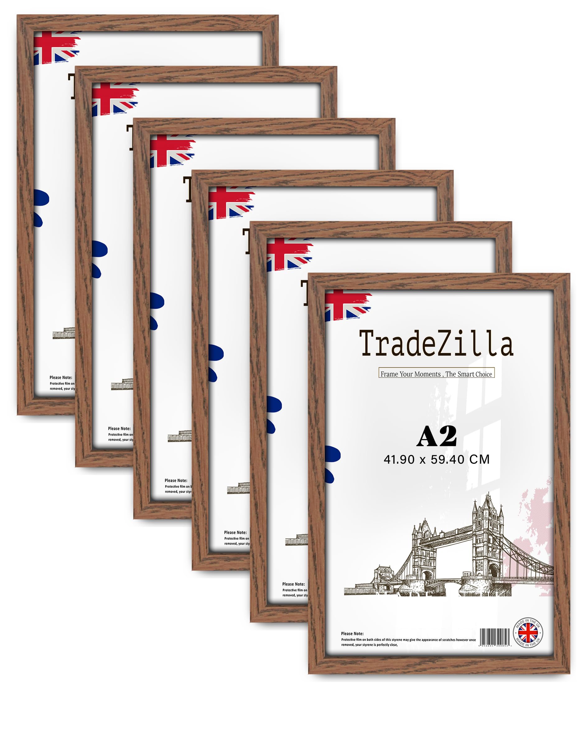 TradeZilla pack of 6 MDF Wall Gallery Frame A2 (41.90 x 59.40 CM) Picture Frame for Art, Photography & Room Interior Décor, 419 x 594 mm Durable MDF with Classic Wood Finish [ Dark Oak ]