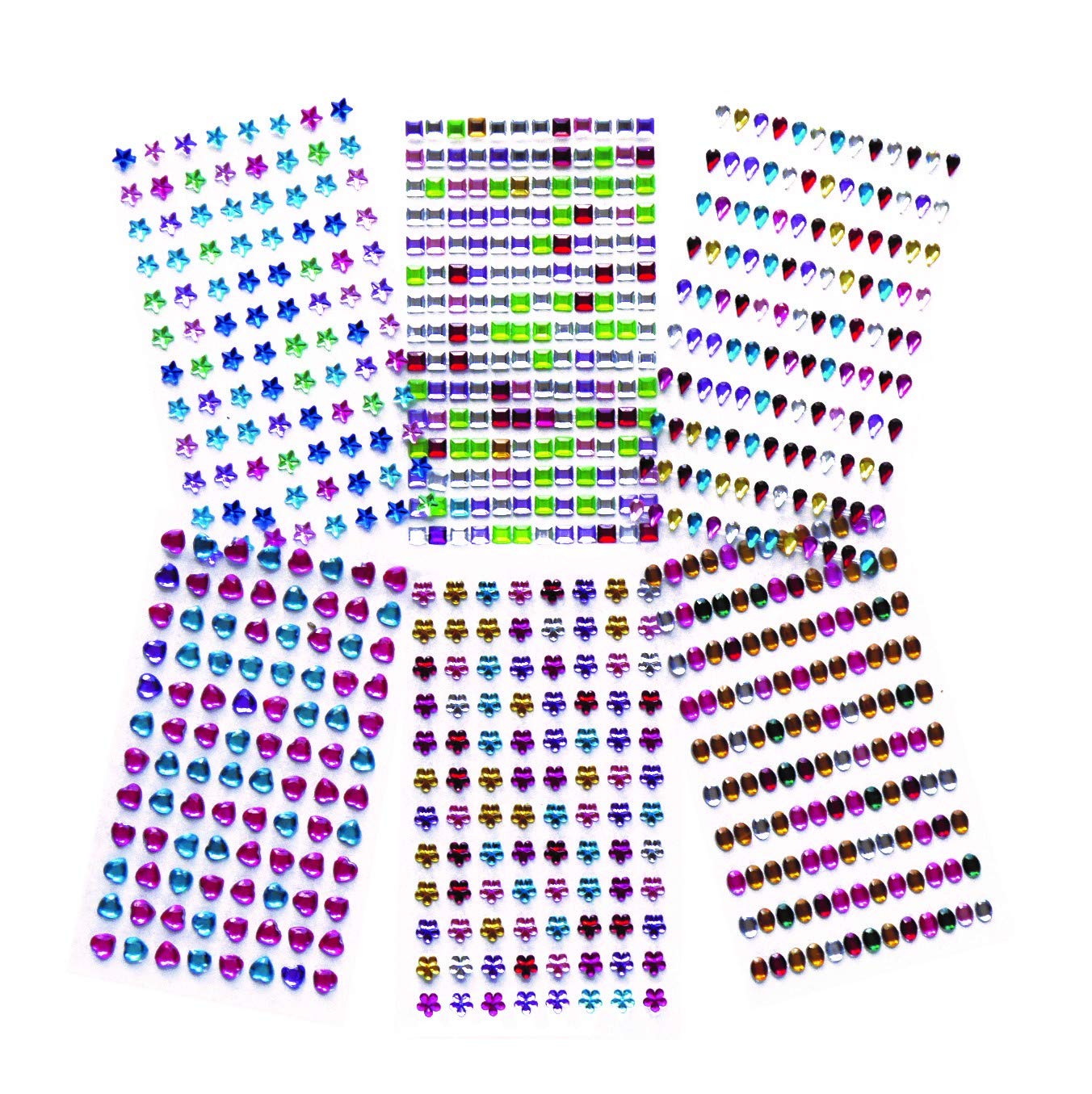 Creation Station CT2261 gem stones New Peel and Stick, 6 Shapes Approximately 660 Gemstones, Pack of 6 Sheets, Assorted Colours