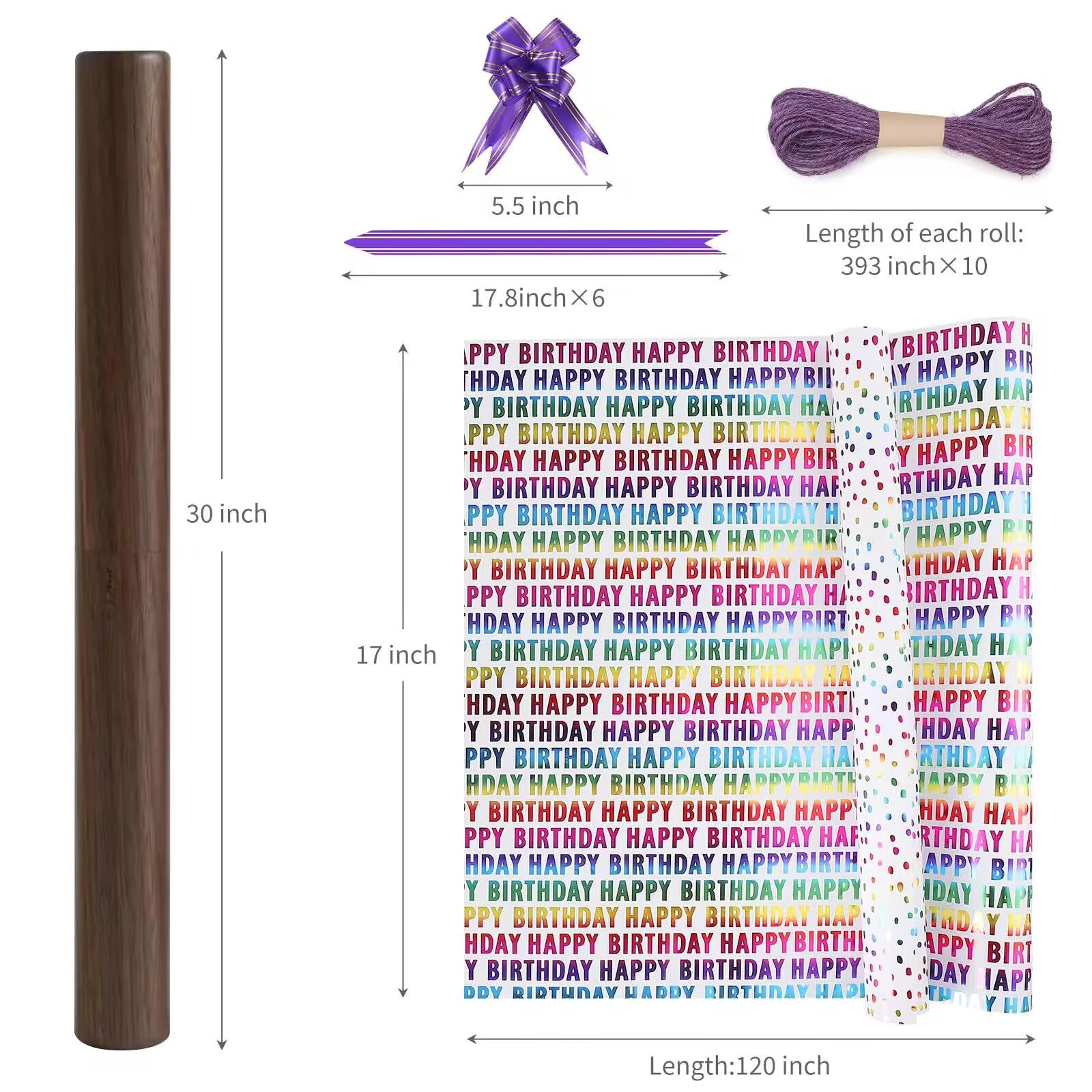 cuskena Geschenkpapier-Set, 6 Rollen – 43,2 x 304,8 cm pro Rolle – verschiedene Designs und Farben, bedrucktes Seidenpapier, Geschenkboxen, buntes Folienpapier (mehrfarbig)