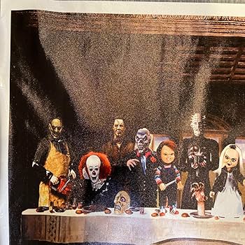 海外有名ホラー映画　全員集合布ポスター　ジェイソン　チャッキー　フレディ Amazon.co.jp: 海外有名ホラー映画 全員集合布ポスター