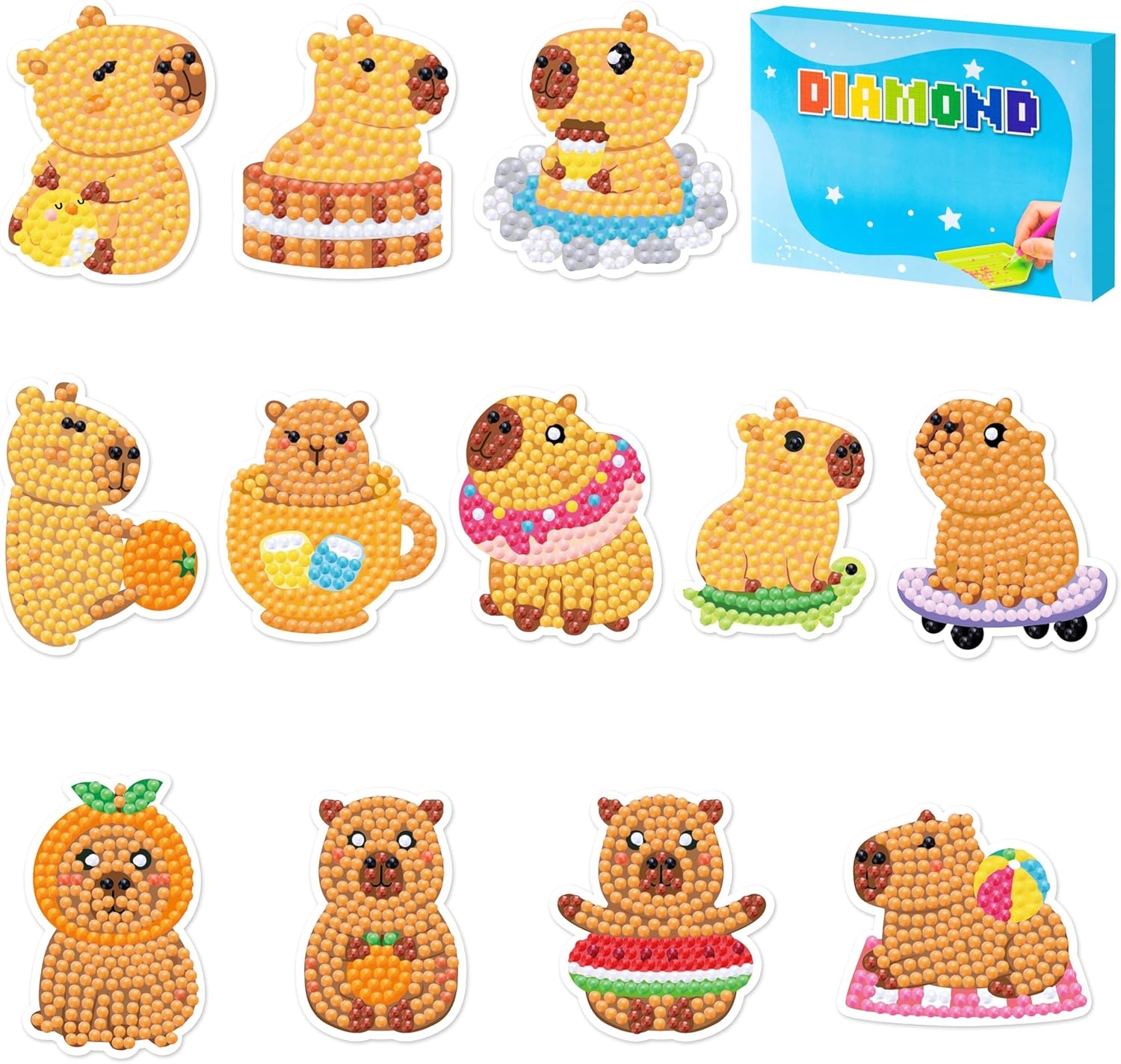 EDaozkend Capybara Diamond Art Kits - 12 Spring Easter Capybara 5D DIY Creative Art Craft Mosaic Sticker for Kids&Adult Painting Craft Beginner Digital Diamond Parent Child Activity Kit Birthday Gift