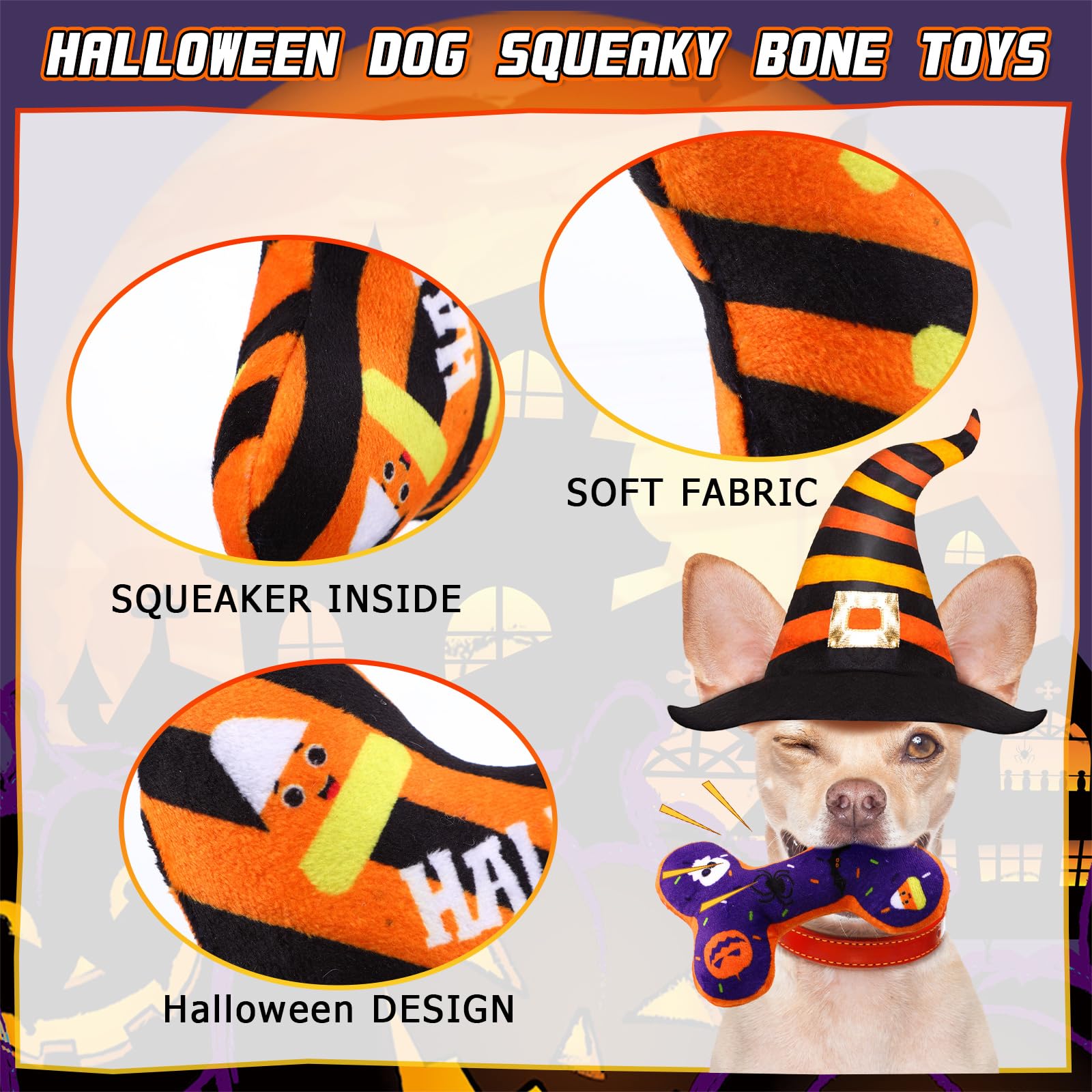 Halloween-Hundespielzeug, Kauspielzeug, quietschendes Knochenplüschtier für Hunde, langlebig, niedlich, interaktiv, gefüllt, mit Quietscher, ideal zum Spielen, Training und Zahnreinigung