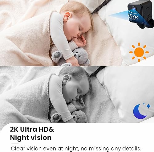 Miniatura 4 de Cámara de seguridad, cámara de interior WiFi 2K con tarjeta SD de 64 G, duración de la batería de 100 días, visión nocturna clara, detección de