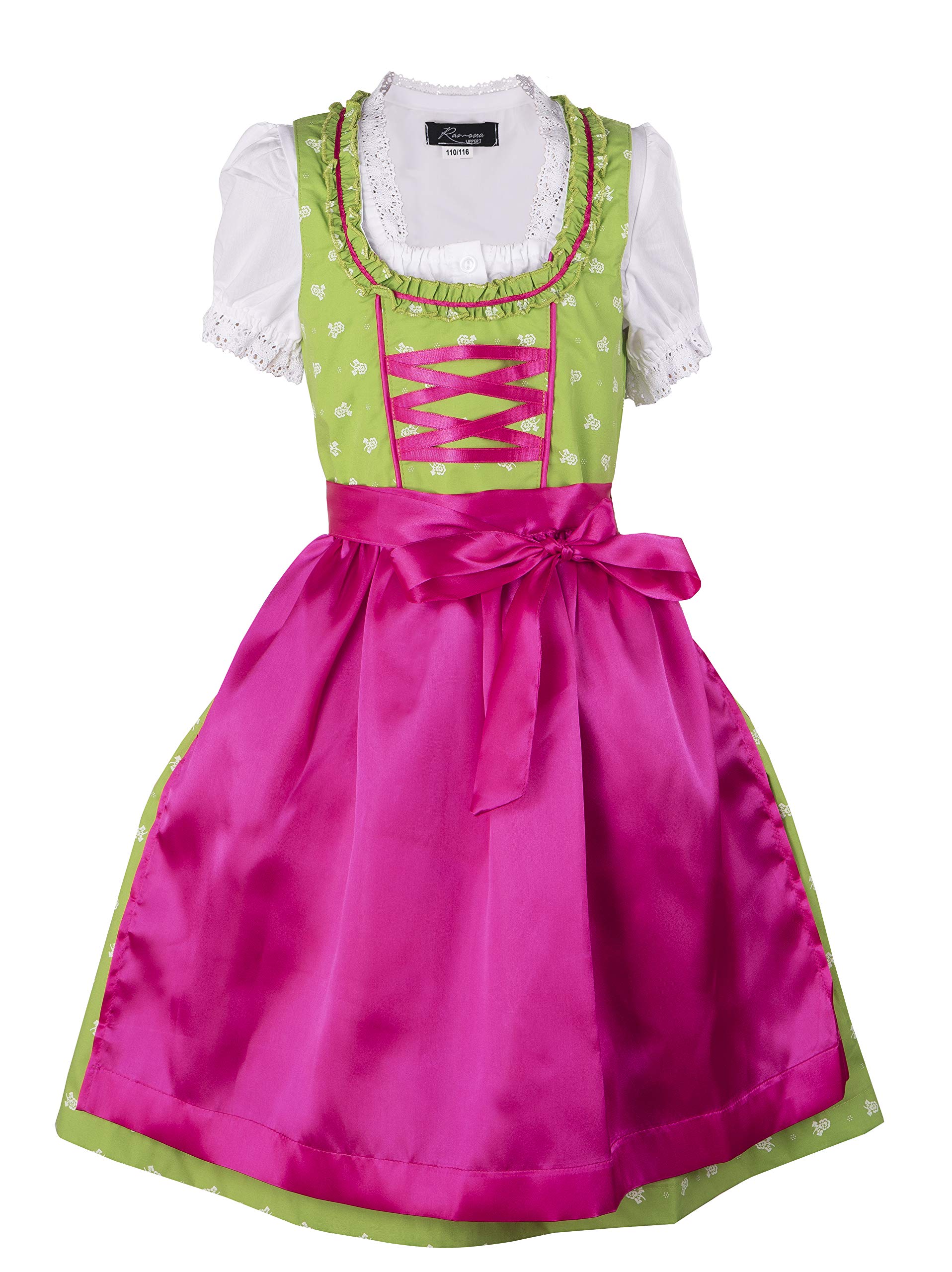 Ramona Lippert® - Dziecięca sukienka Dirndl dla dziewczynek - dirndl Franziska w kolorze jasnozielonym - 3-częściowa sukienka ludowa - moda ludowa - strój ludowy z fartuchem