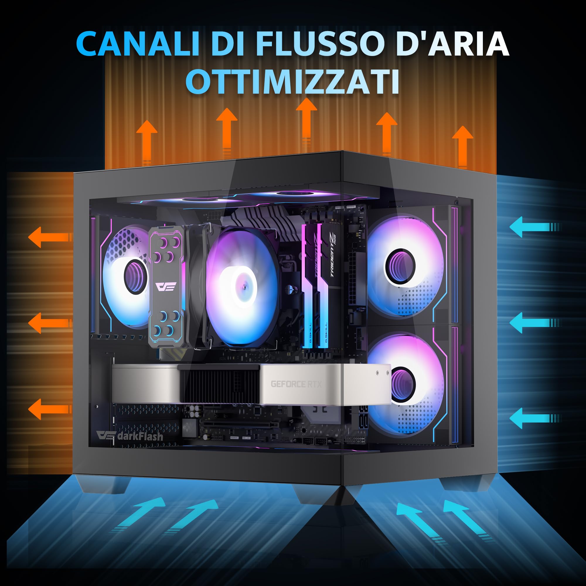 darkFlash ITX Case PC, Case Computer con 3 Ventole PWM ARGB Preinstallate, Case ITX in Vetro Temperato Doppio a Vista Completa, Dimensioni Ridotte, Supporta AIO da 240 mm (C275P) (Nero)