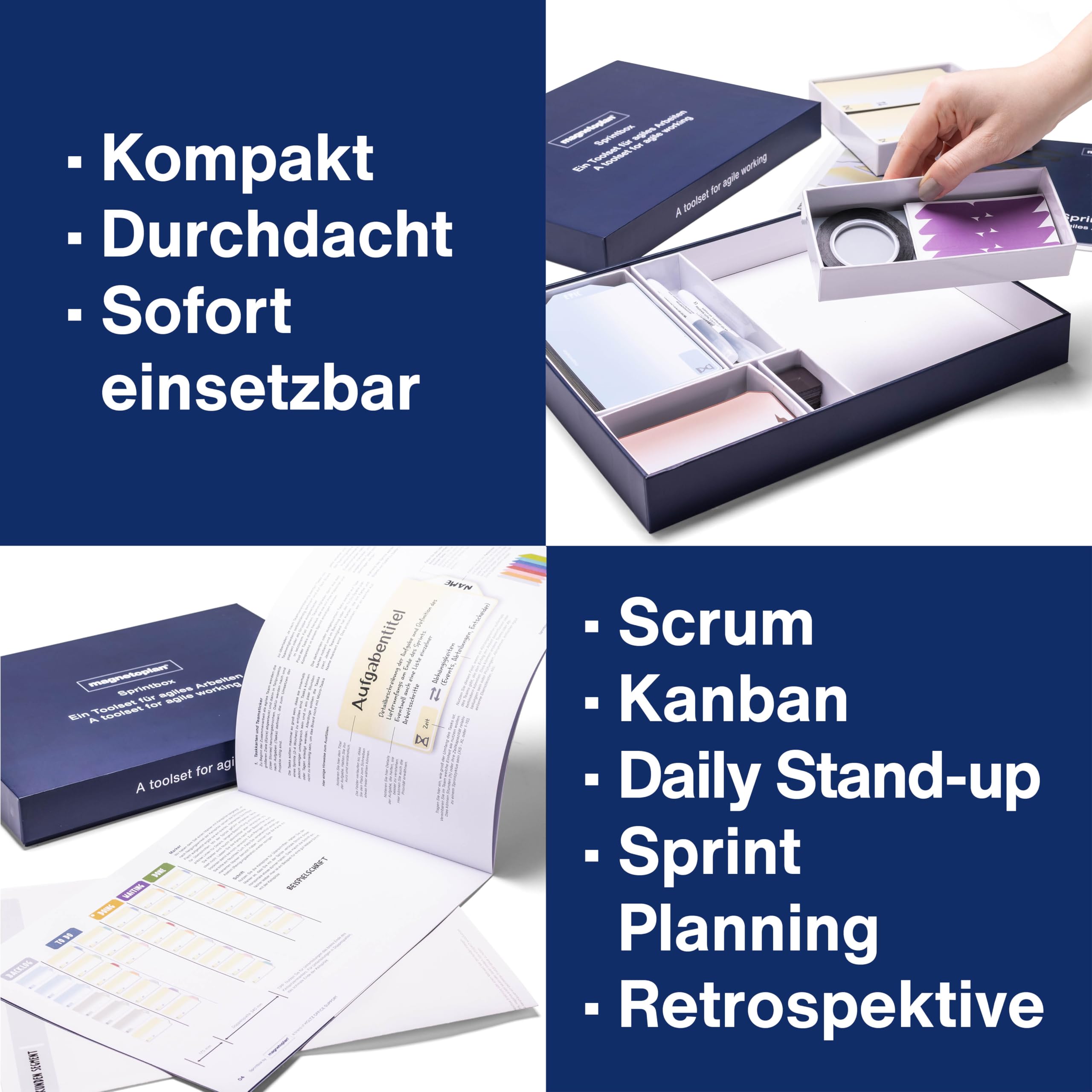 magnetoplan Sprintbox | Das Toolset für agiles Arbeiten | Inkl. 255 Einzelteilen | Enthält alles, was Ihr Projektteam für den Einstieg in Scrum oder Kanban benötigt | Sofort einsetzbar
