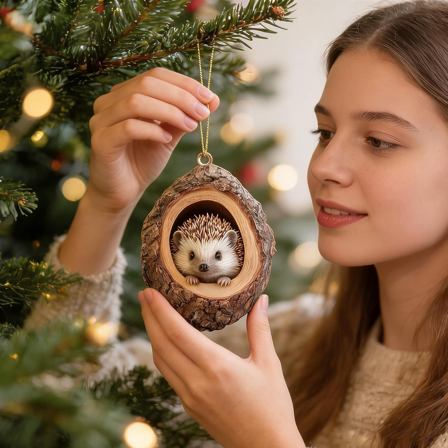 Forest Animal Christmas Ornaments,3D Animal Ornaments for Christmas Tree, Christmas Ornaments 2026 Forest Animals Little Animals Resin Hanging Decoration Gift for Animal Lovers(Hedgehog) image 5