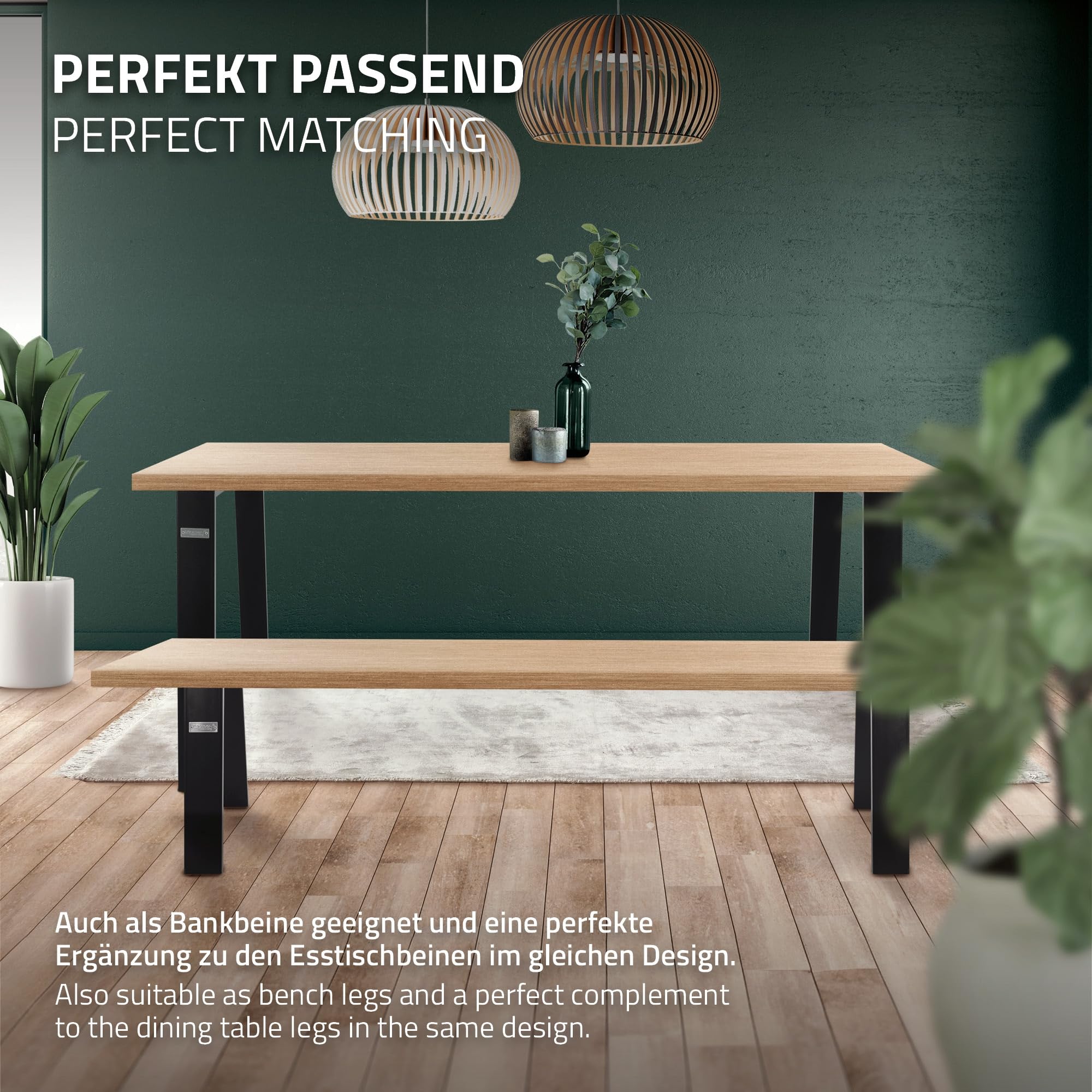 ML-Design Jeu 2X Pieds de Table Loft 44x42 cm, Noir, Profil 8x2 cm, Acier, Design Industriel, Forme en U, Piètement de Table Métal Scandic, Profilés Carrés, Patins de Meuble, Table Basse, Banquette