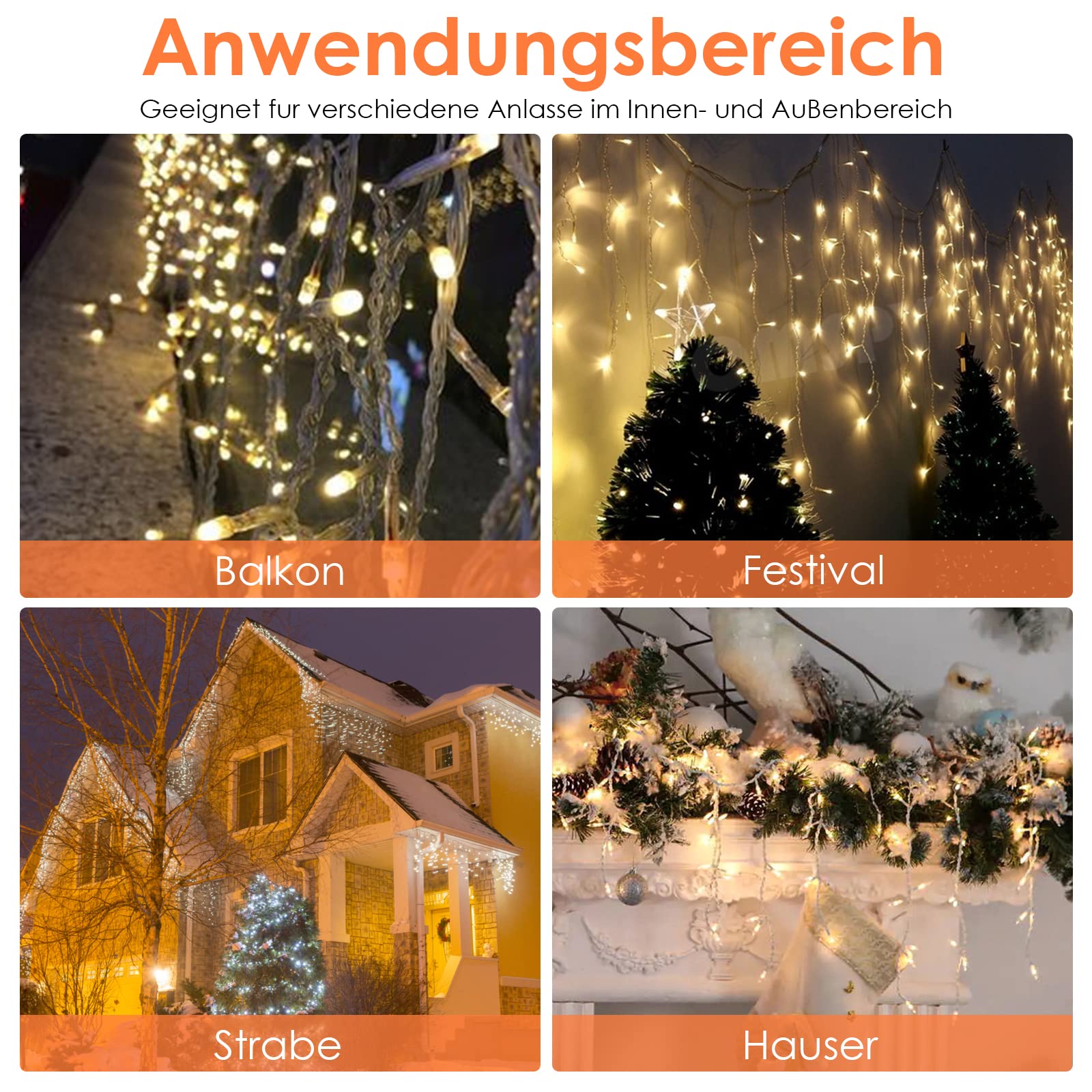 Ikodm Eisregen Lichterkette Außen 400 LED 10m, LED Lichtervorhang mit 8 Beleuchtungsmodi, IP44 wasserdicht für Innenausstattung Außenbereich Schlafzimmer Hochzeit Weihnachten Party, Warmweiß