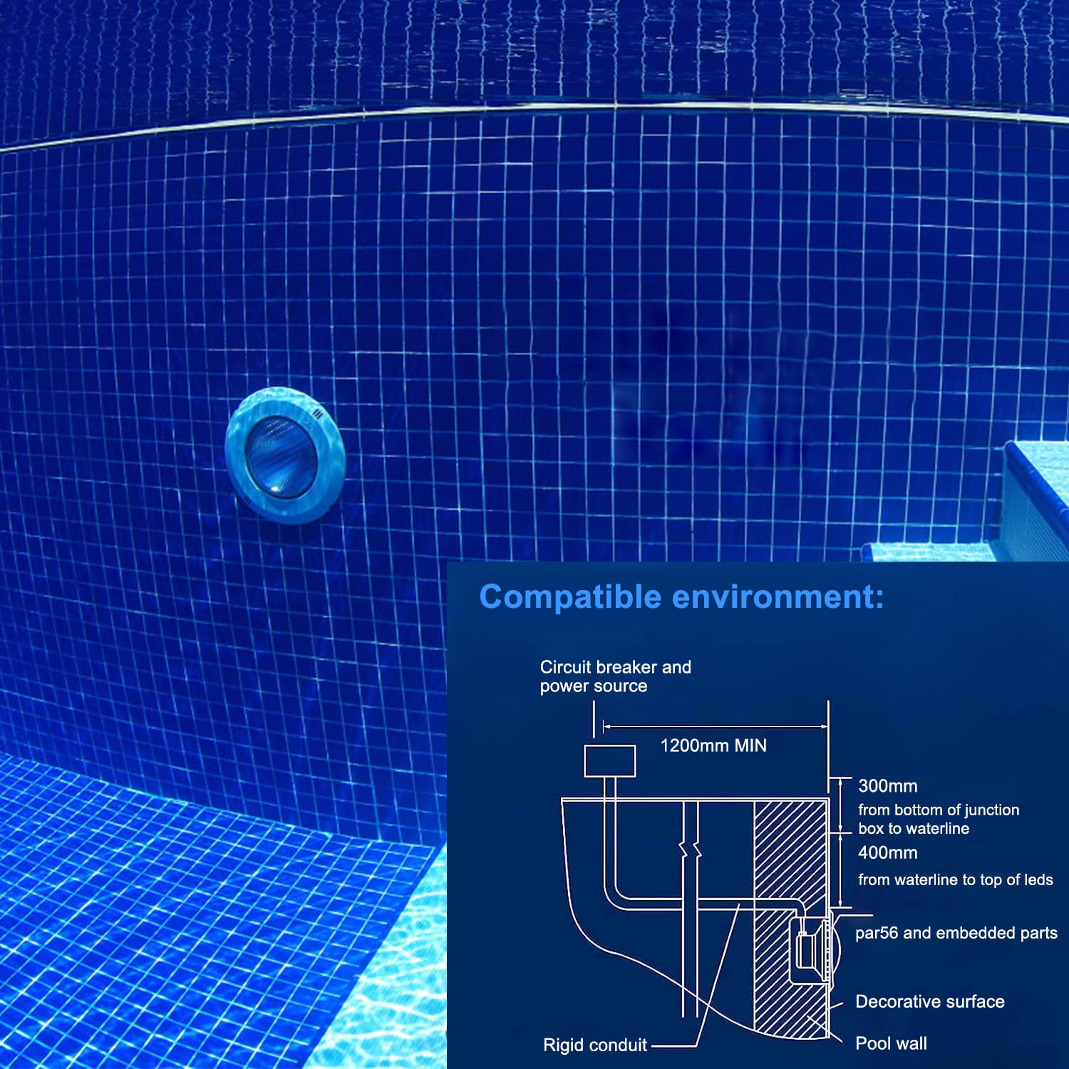 COOLWEST 54W LED Illuminazione della piscina, luce subacquea RGB Multi Color LED Pond Illuminazione, PC Impermeabile 12V AC/DC con telecomando per piscina o spa del bagno dell'acquario