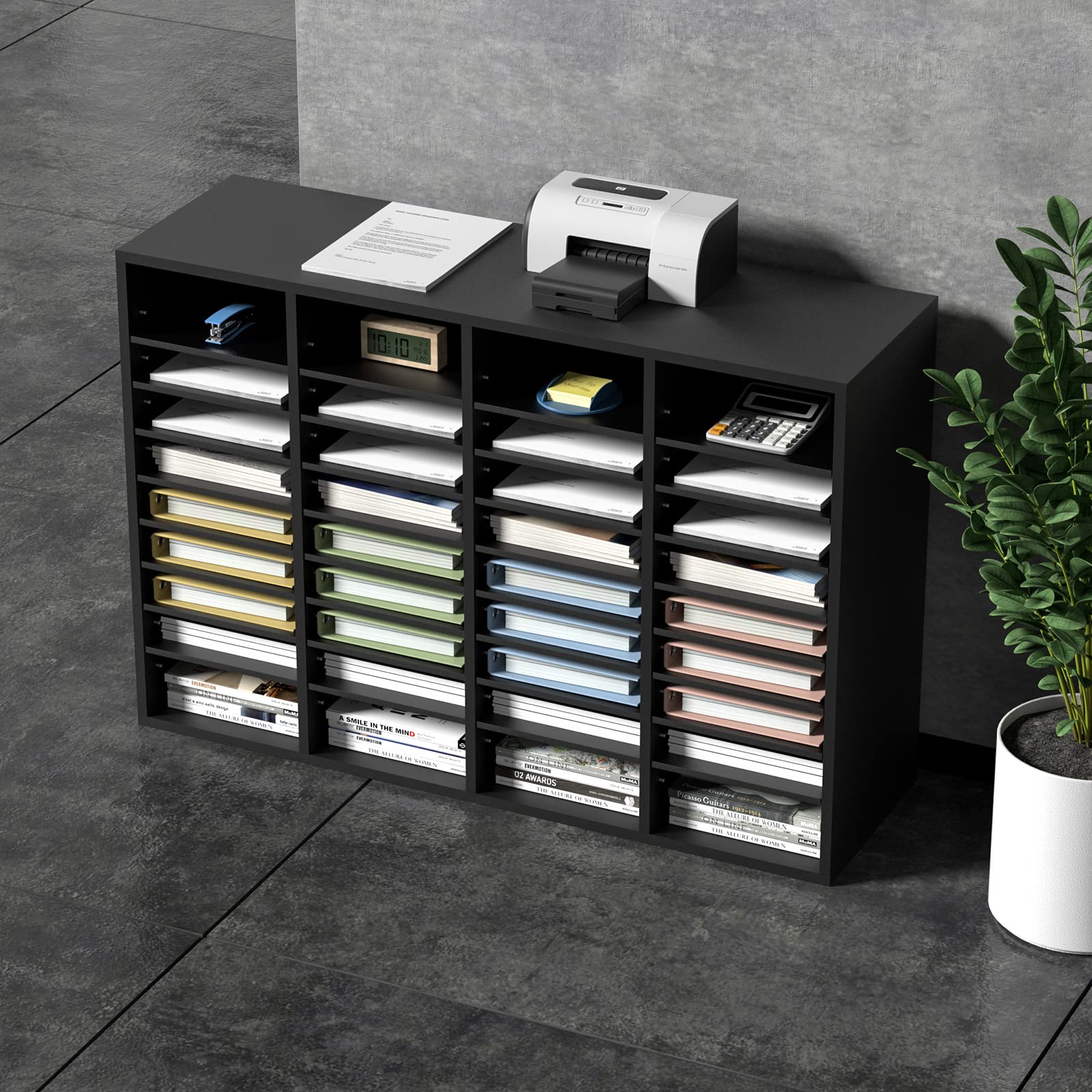 VEVOR Organizzatore per Documenti in Legno 36 Scompartimenti Nero Carico Singolo 10kg Rimovibili e Regolabili, Portadocumenti 99,7 x 30,5 x 68 cm per Libri Documenti Fumetti Moduli 36 Scompartimenti