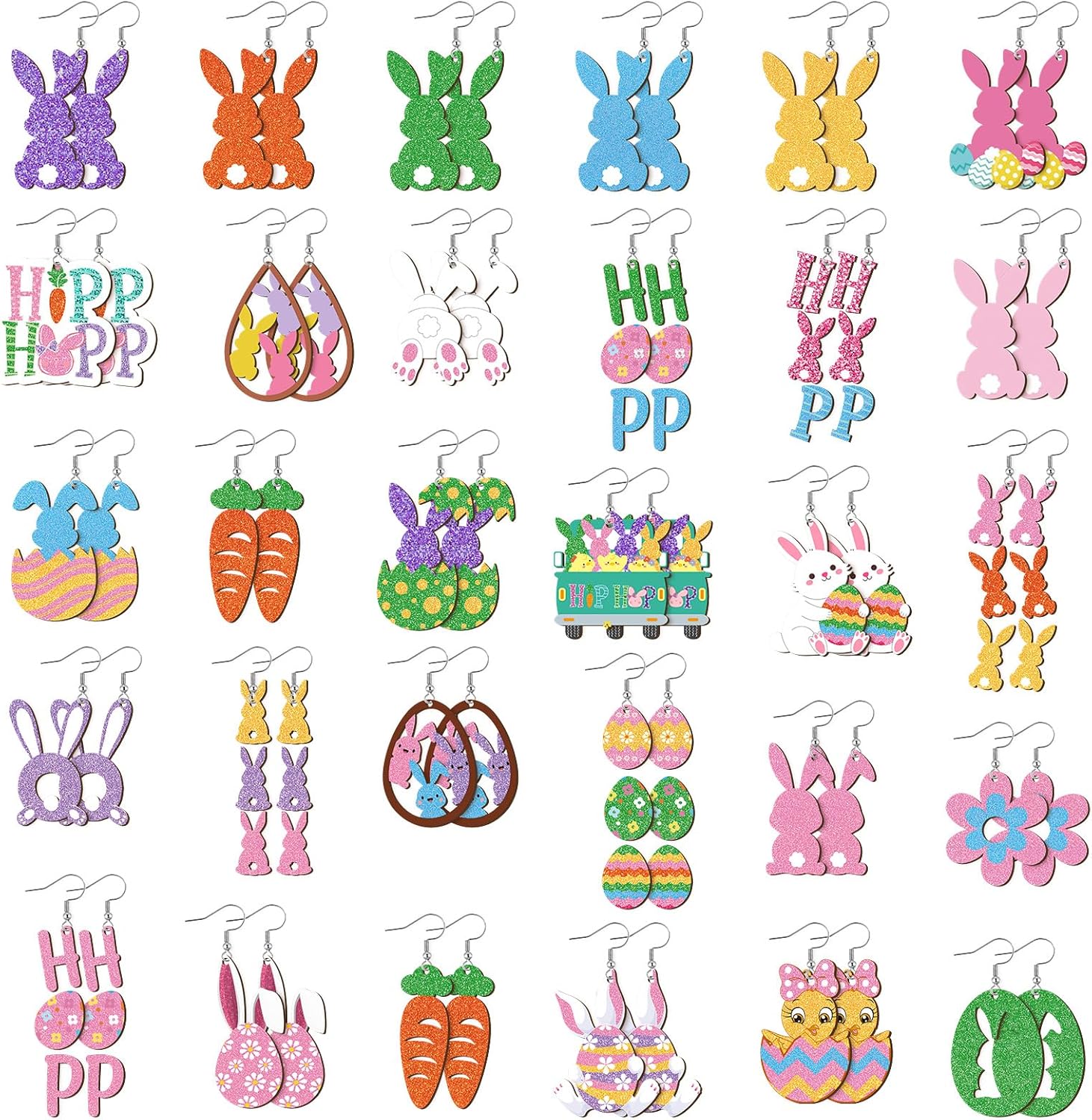 Landical 30 Pairs St Patricks Day Earrings Set Bulk for Women Green Double Sided Print Shamrock Lucky Clover Irish Wooden Earrings Jewelry Gift Decor for St. Patrick's Day