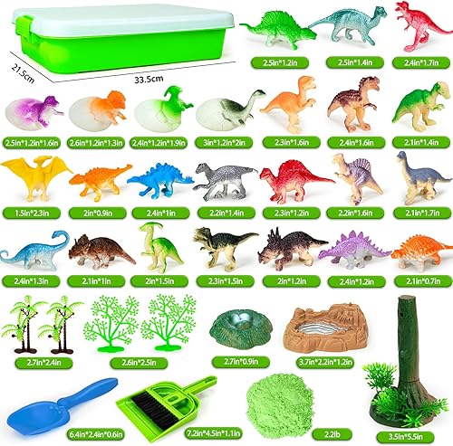 Miniatura 5 de Hymaz Juego de caja de arena, juego de parque de dinosaurios, juguetes sensoriales para niños de 3 años en adelante, caja de arena con tapa, moldes