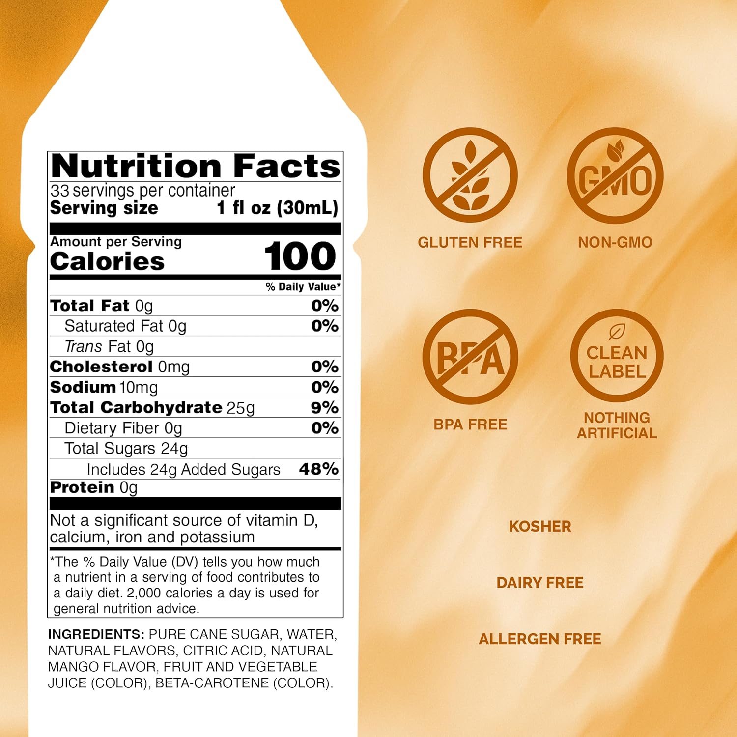 Monin - Mango Syrup, Tropical and Sweet, Great for Cocktails, Sodas, and Lemonades, Gluten-Free, Non-GMO (1 Liter, 2-Pack)