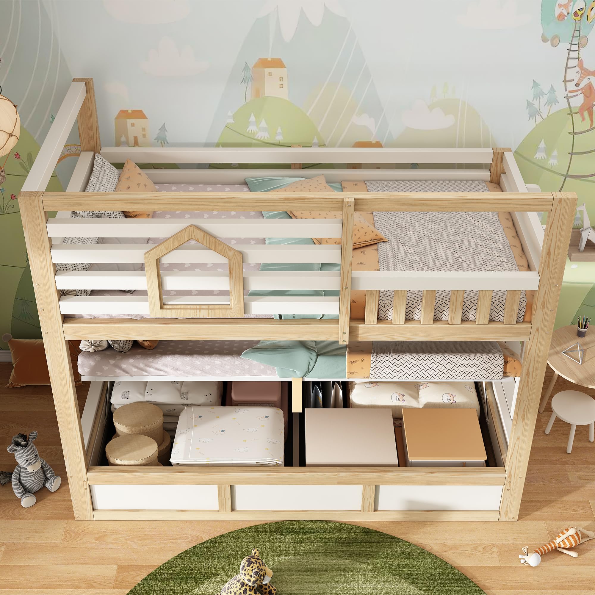 Sapgaks Lit superposé Enfant 90x200 avec fenêtre,barrière de sécurité, échelle Droite,Espace de Rangement hydraulique,lit cabane Enfants,Cadre de lit Enfant 90x200 (G-Blanc+Chêne 90)