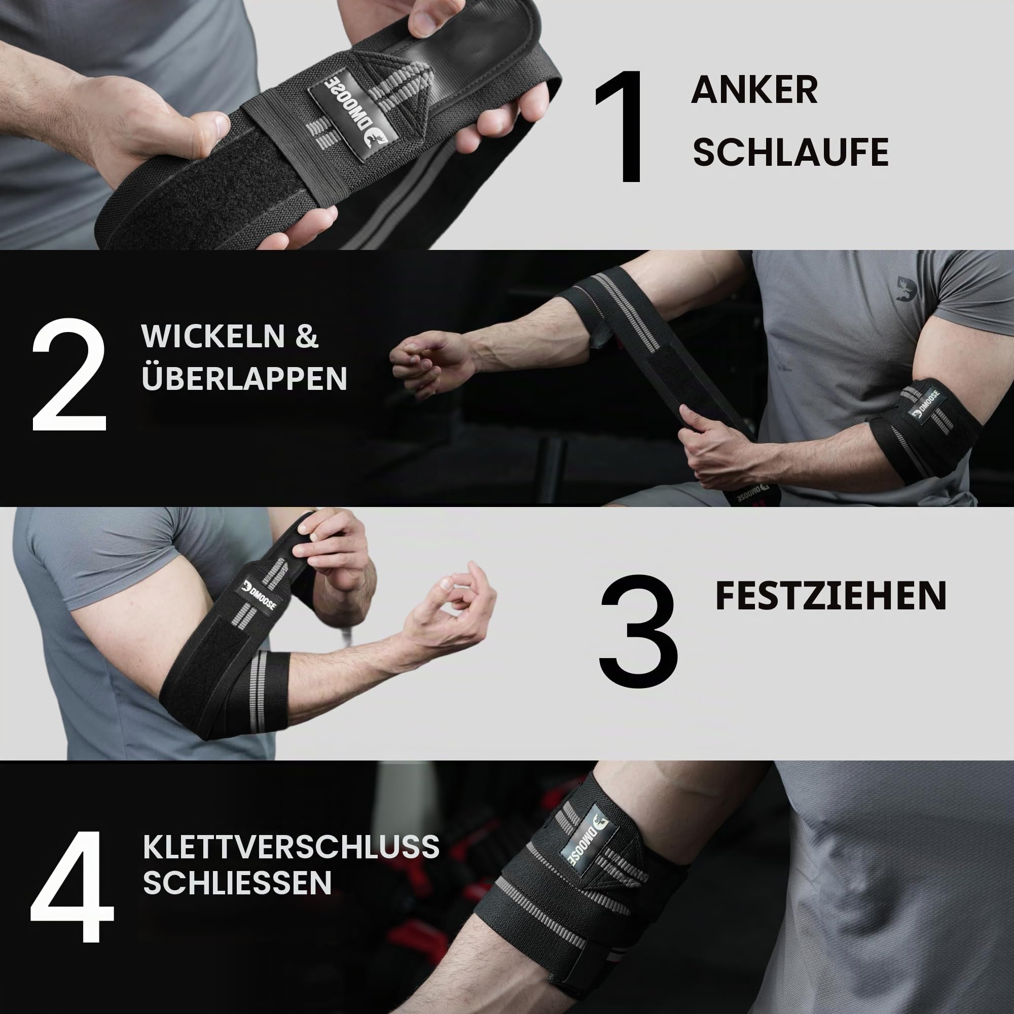 DMoose Fitness-Ellbogenschützer für Gewichtheben (Paar) 40" Verstellbare Bandage zur Unterstützung der Gelenke, Schmerzlinderung – Ellbogenschützer für das Training im Fitnessstudio