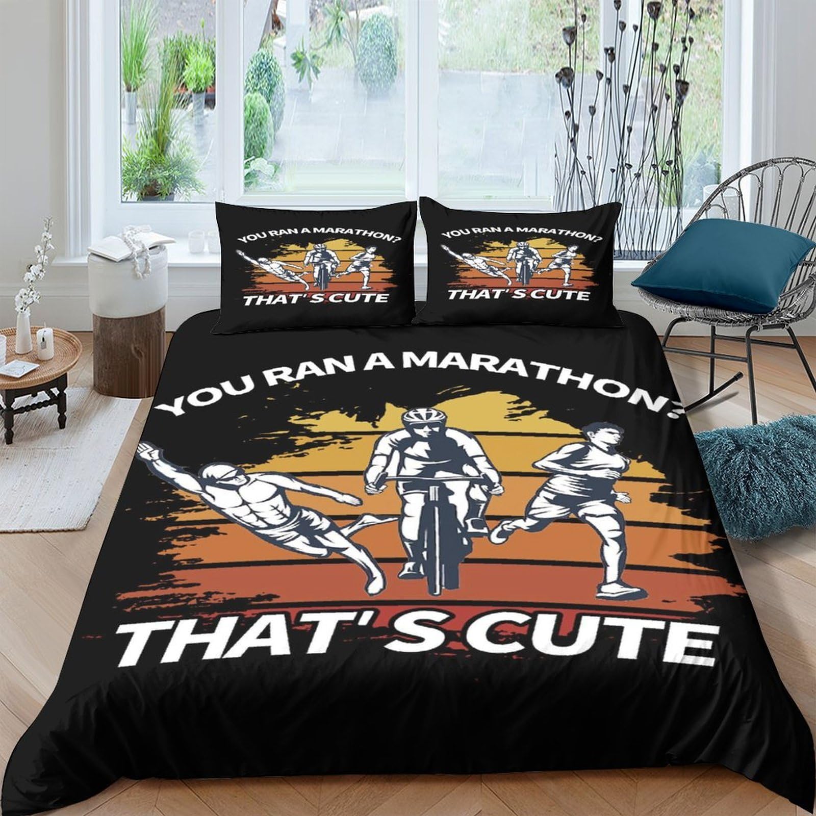 Ctjqhvkz Style-1 3D Printed Marathon Cyclist Fitted Sheet Microfiber Black Orange Sunset Bed Cover Anti-Slip Washable Bedroom Decor Single（135X200cm）