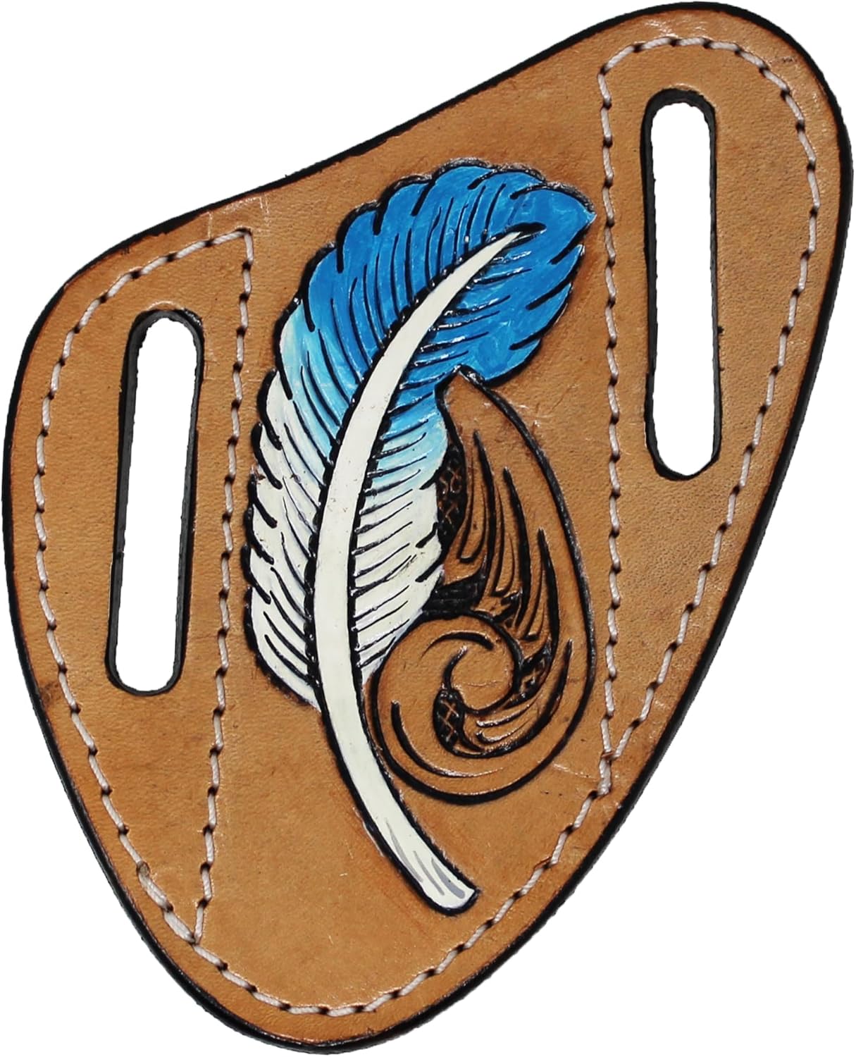 Western Leather Turquoise Feather Tooled Knife Holder Flat Sheath 29RST04B