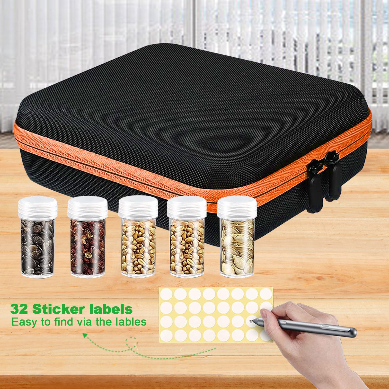 Boite Stockage Graines, 30 Grilles Boîte de Rangement de Graines Diamond Painting Accessoires Boite de Rangement oîtes de Rangement pour DIY Craft pour Graines de Légumes de Fruits de Fleurs(Orange)