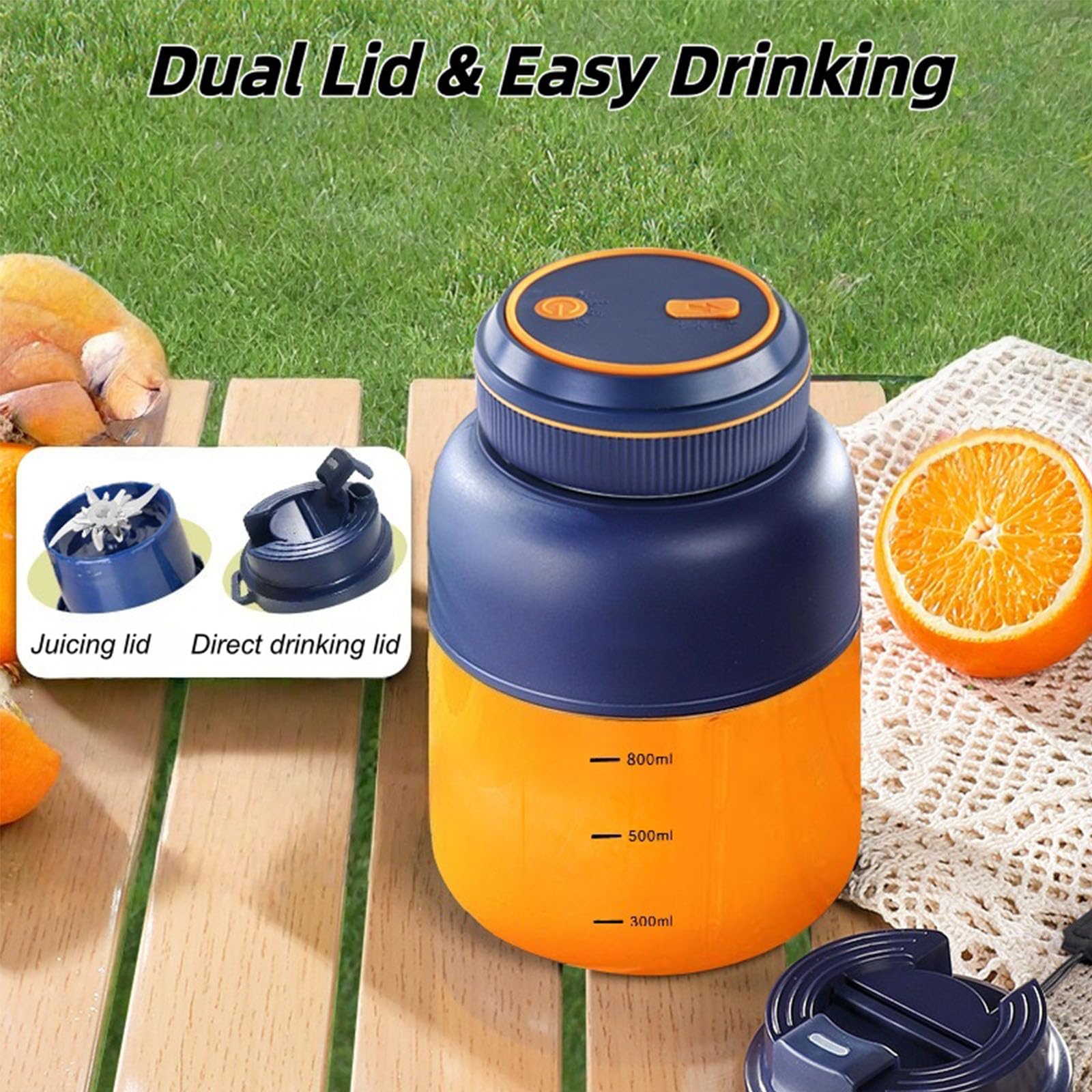 Portable Wireless Juicer Cup, 800ml USB Rechargeable Personal Blender for Smoothies, Shakes & Fresh Fruit Drinks, Travel & Gym Friendly (Blue)