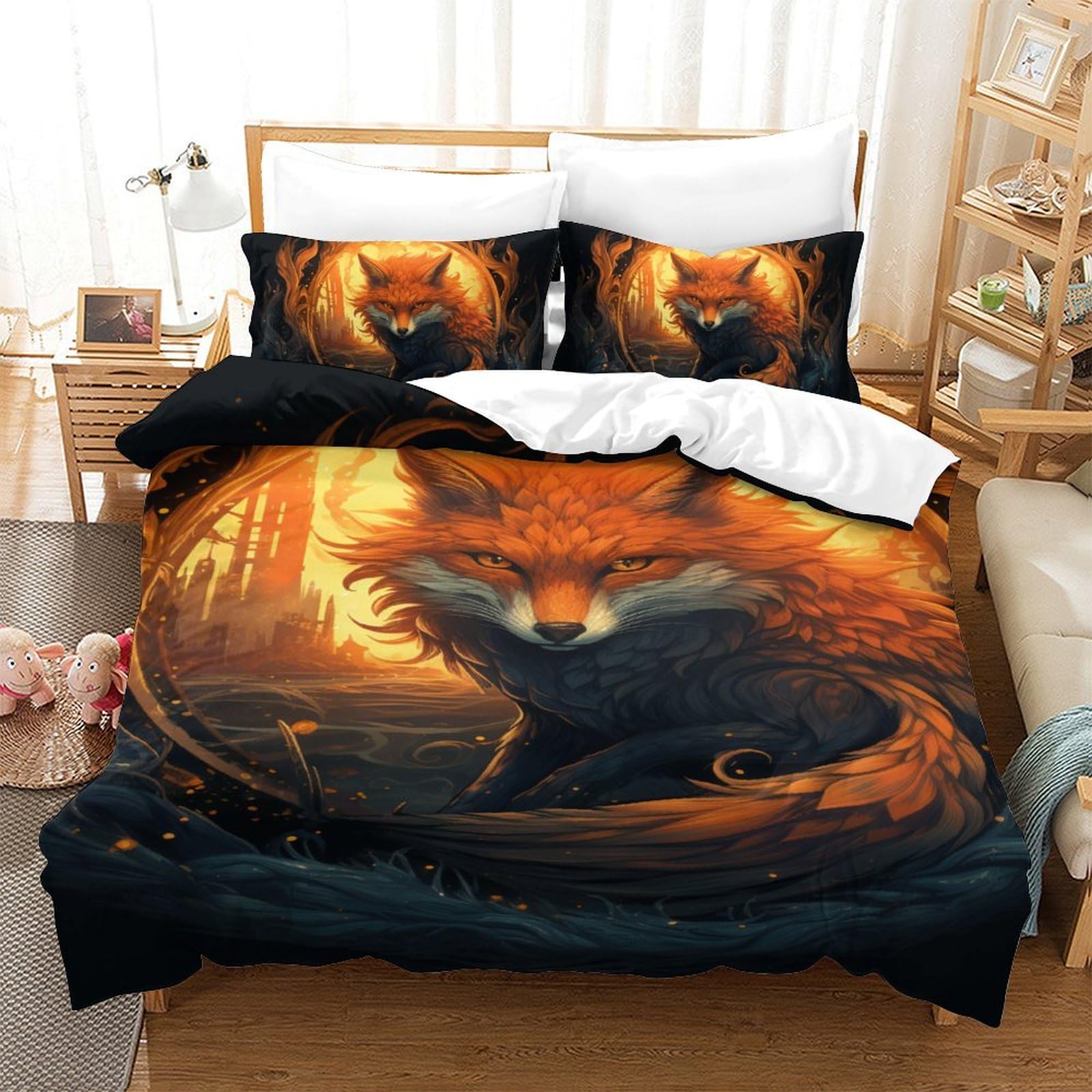 Housse de couette fox anti-pli en microfibre respirante pour éliminer le repassage fastidieux