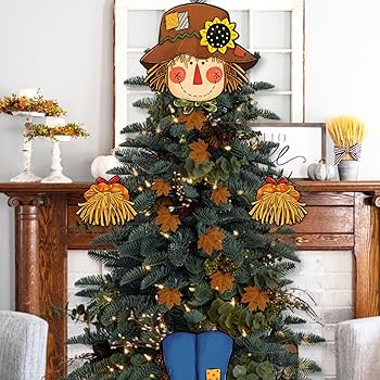 マノス Amazon.com: Auirre Fall Scarecrow Christmas Tree Topper Head