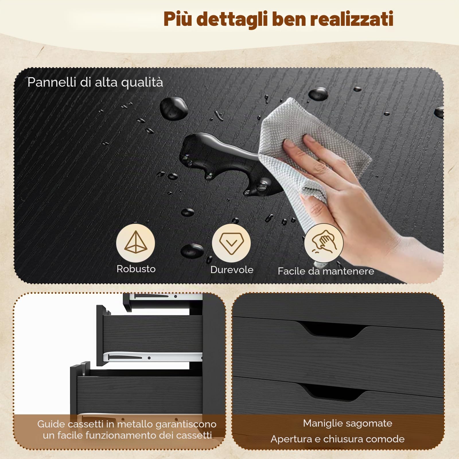 GIANTEX Cassetto da scrivania mobile con 5 cassetti da ufficio, mobile da ufficio, organizer con ruote, supporto per stampante per cartelle, documenti, documenti, carta, 48 x 39,5 x 69,5 cm (Nero)