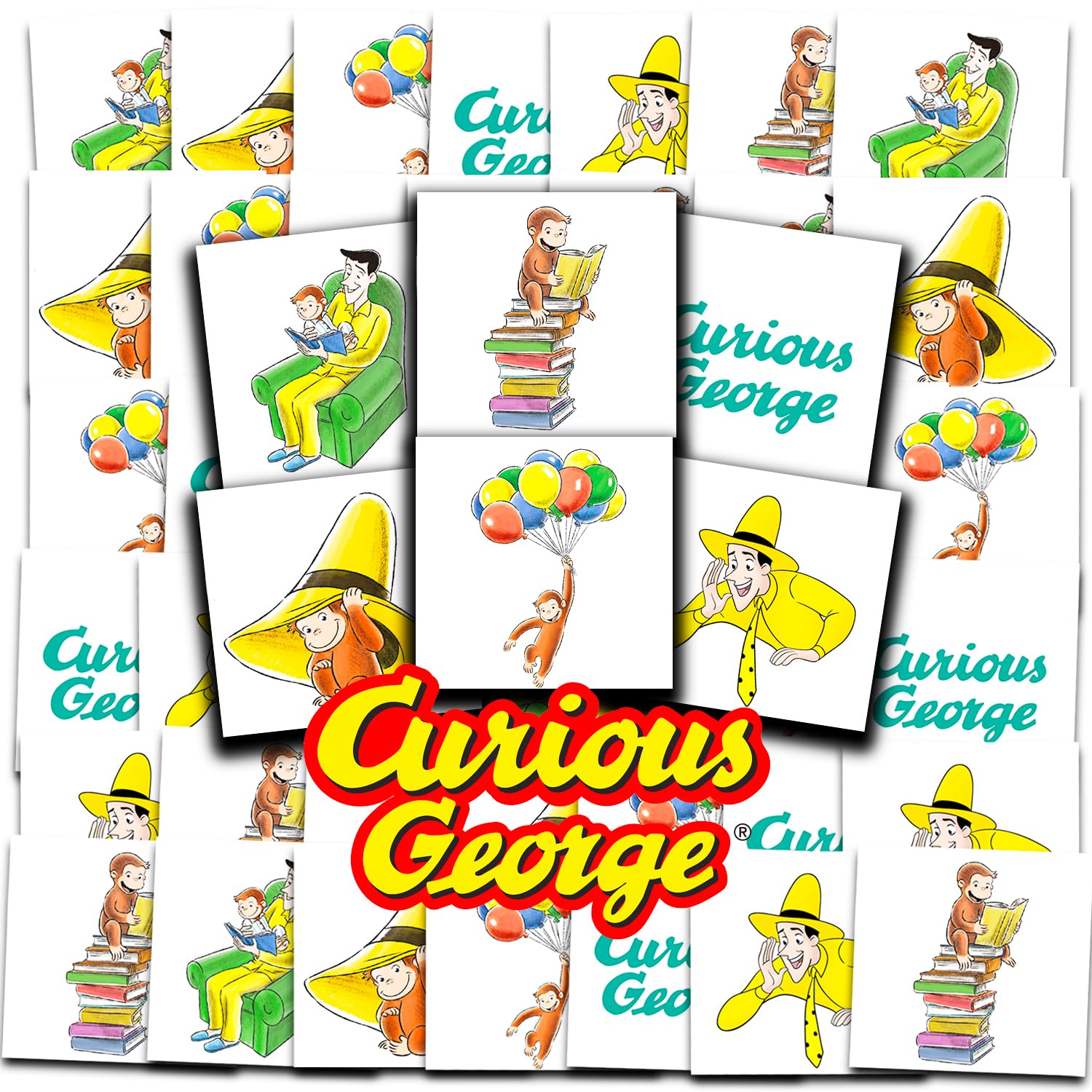 Curious George Tattoos Party Favors Bundle ~ 72 Perforated Individual 2" x 2" Curious George Temporary Tattoos for Kids Boys Girls | Curious George Party Supplies
