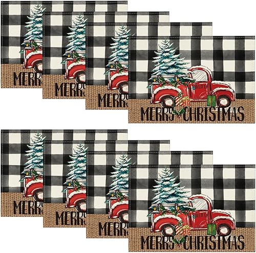 Artoid Mode Buffalo - Juego de 8 manteles individuales de Navidad con diseño de camión a cuadros, 12 x 18 pulgadas, manteles individuales de