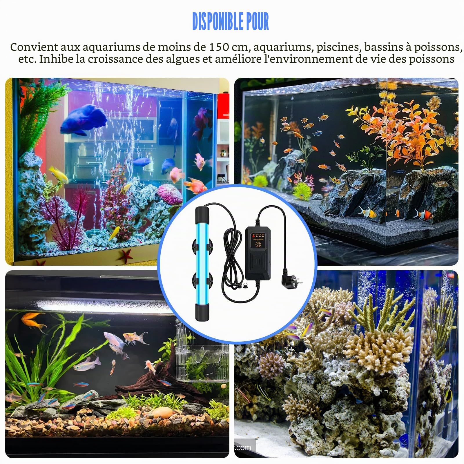 GOMETY Lampe UV Stérilisateur Aquarium 13W Minuterie Étanche