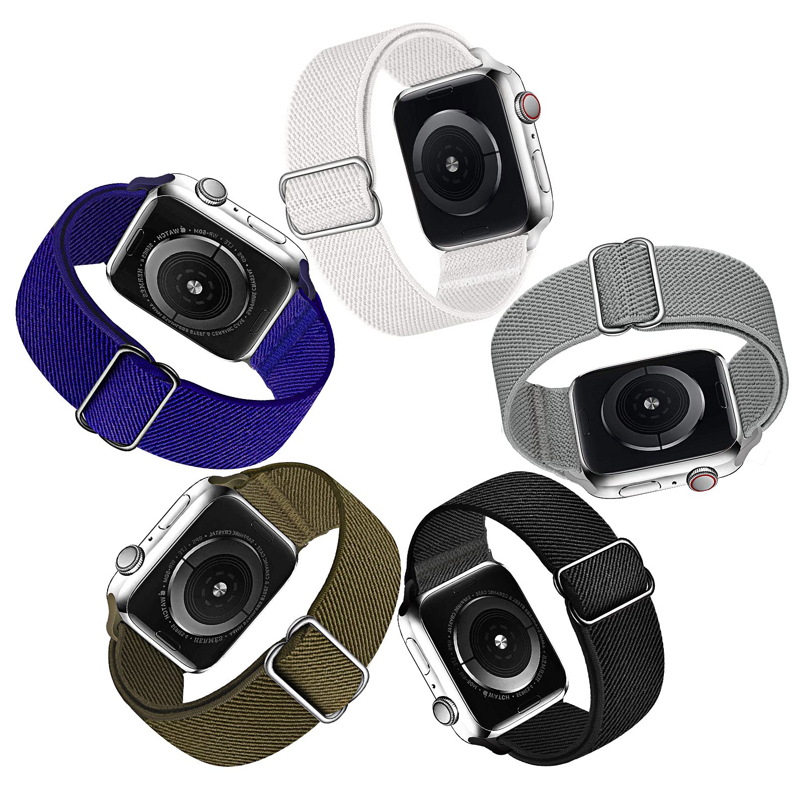 Chinber 5 Pack Stretchy Bands Compatible with Apple Watch Band 38mm 40mm 41mm 42mm 44mm 45mm for Men Women, Adjustable Braided Elastic Sport Replacement Strap for iWatch Series 7/6/5/4/3/2/1/SE