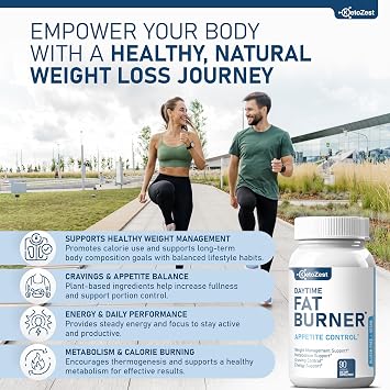 Fat Burner Appetite Suppressant for Weight Loss - Daytime Men Women Natural Thermogenic Fat Burning Diet Pills with Green Tea Caffeine - Curb Hunger Appetite Control Belly Fat Burn Support