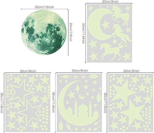 Miniatura 9 de Riakoob Moon and Star Castle - Calcomanías luminosas para pared, brillan en el rosa oscuro, decoración mágica para dormitorios (luna rosa)