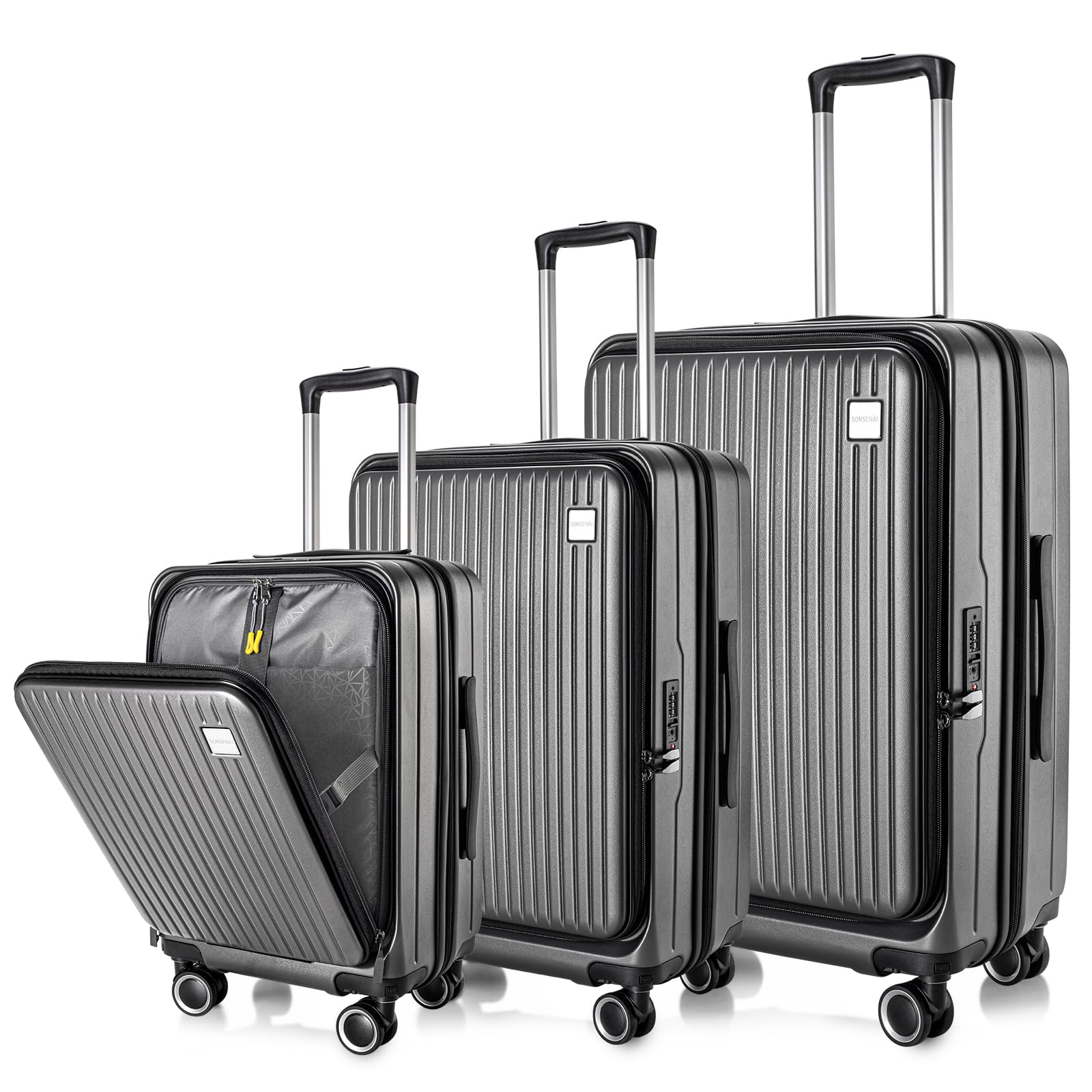 SONSENAI Luggage Sets 3 Piece, ABS Lightweight 20in/24in/28in Luggage, Expandable Carry On Suitcase Set with TSA Lock & Double Wheels, Front Open