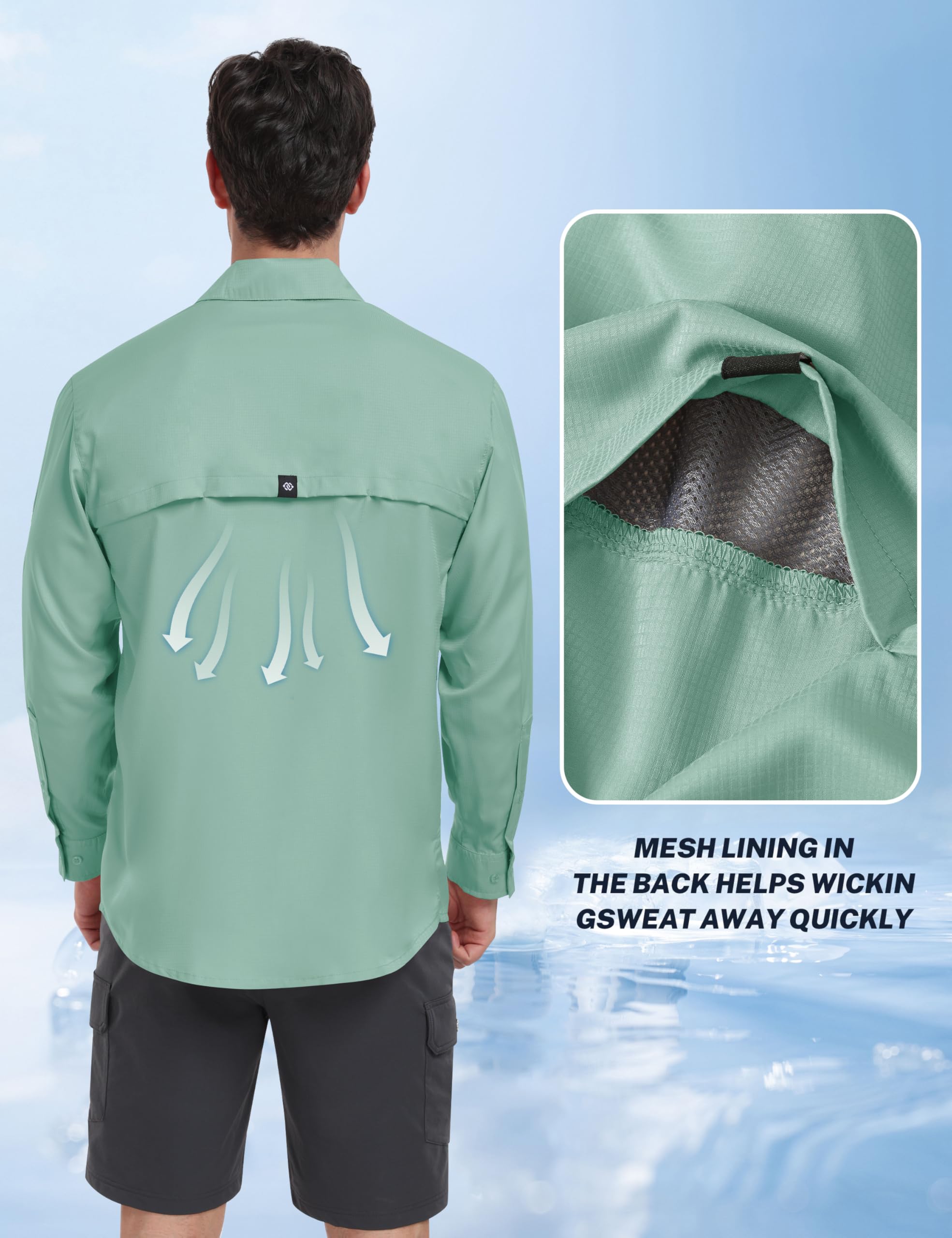 MoFiz Uomo Camicia Sportiva a Manica Lunga Leggera Camicie da Pesca Escursionismo Outdoor Protezione UV Funzionale Shirt Traspirante ad Asciugatura Rapida