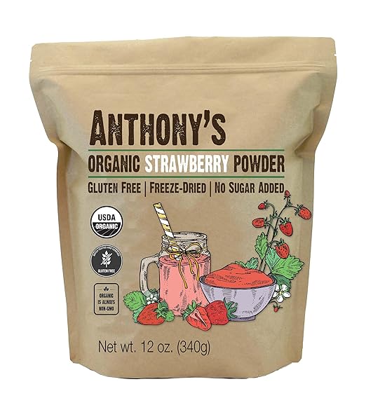Anthony's Organic Strawberry Powder, 12 oz, Freeze Dried, Gluten Free, No Sugar Added, Non GMO
